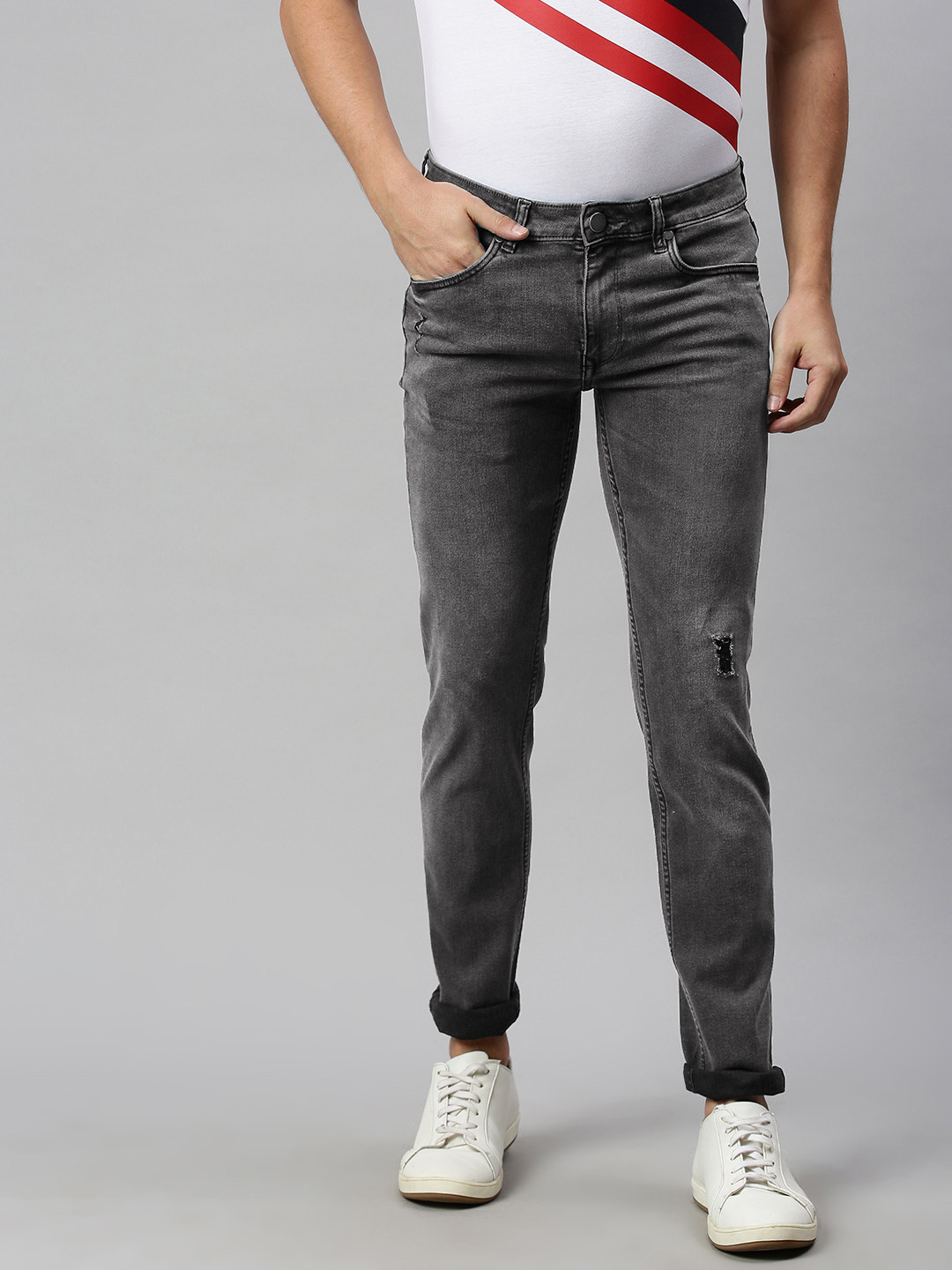 

Louis Philippe Jeans Men Grey Matt Slim Fit Low-Rise Low Distress Stretchable Jeans
