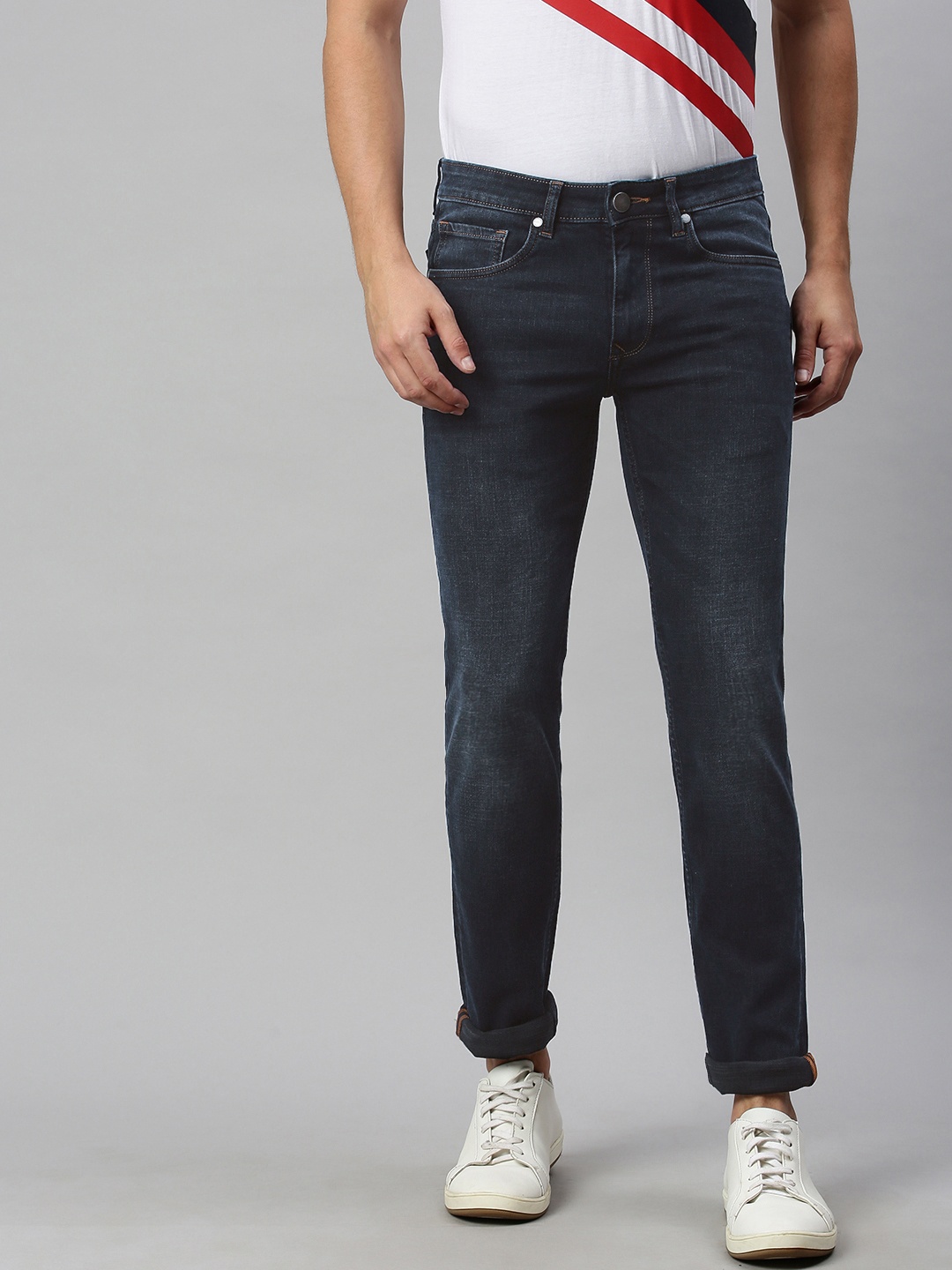

Louis Philippe Jeans Men Blue Matt Slim Fit Low-Rise Clean Look Stretchable Jeans