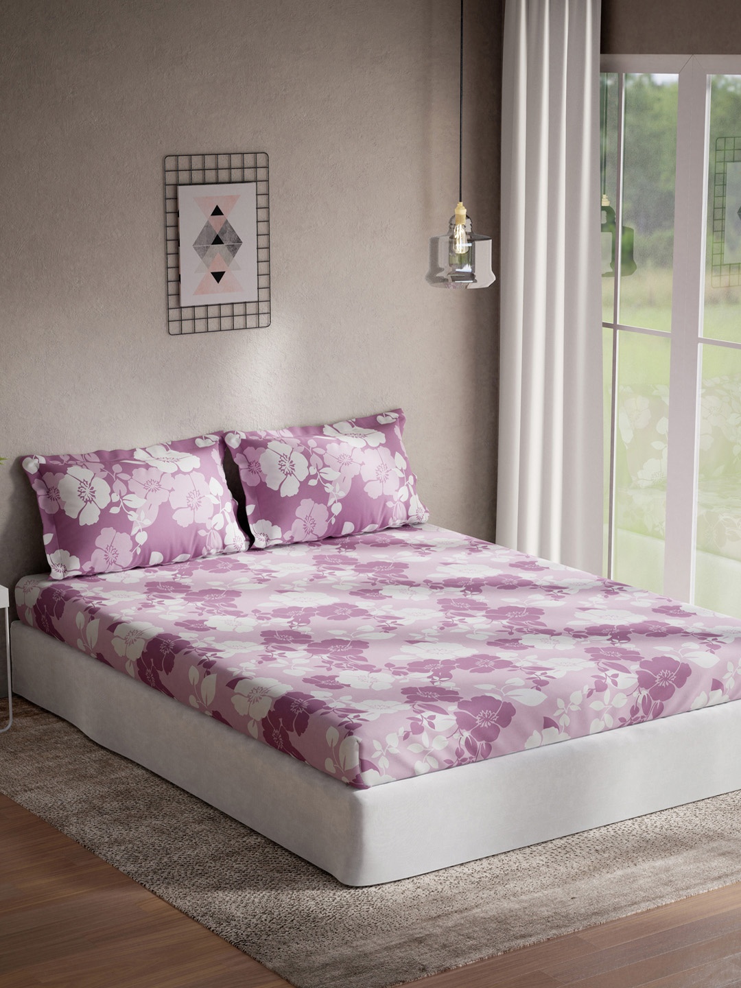 

DDecor Pink & White Floral Printed 144TC 1 Queen Bedsheet With 2 Pillow Covers