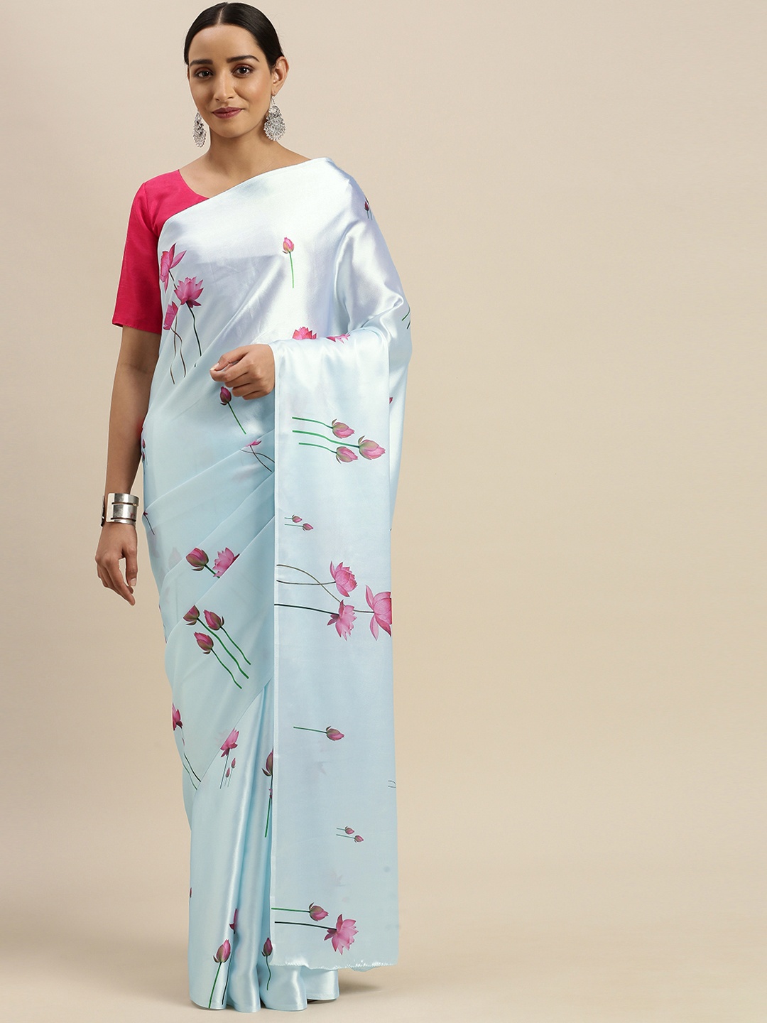 

LOOKNBOOK ART Blue & Pink Satin Digital Printed Saree