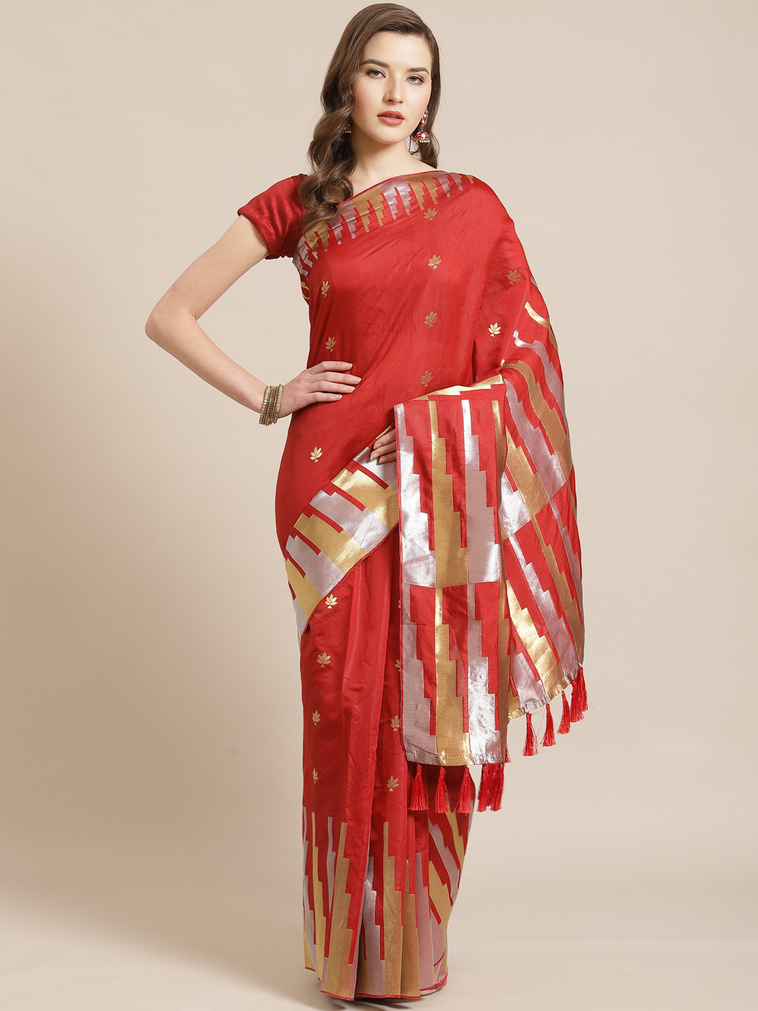 

VASTRANAND Red & Golden Zari Woven Design Banarasi Saree