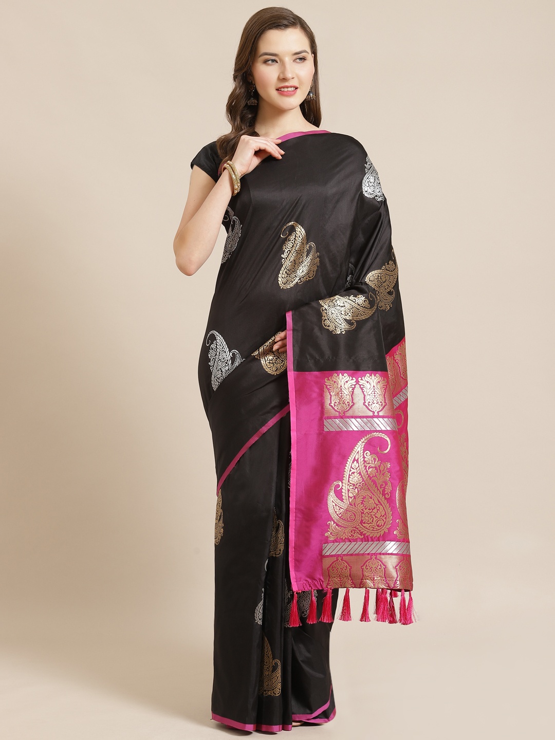 

VASTRANAND Black & Golden Woven Design Banarasi Saree