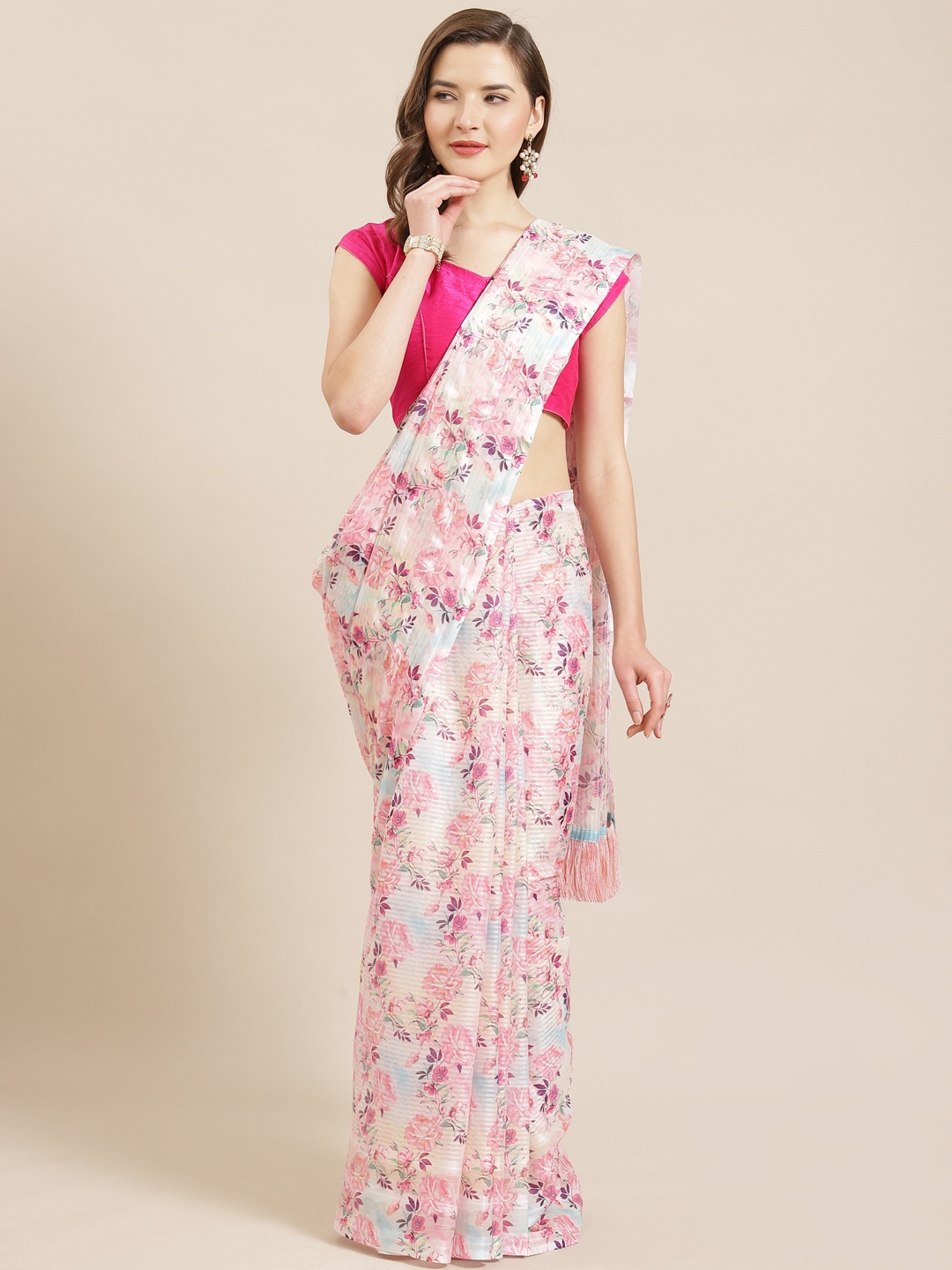 

VASTRANAND Pink Floral Printed Saree