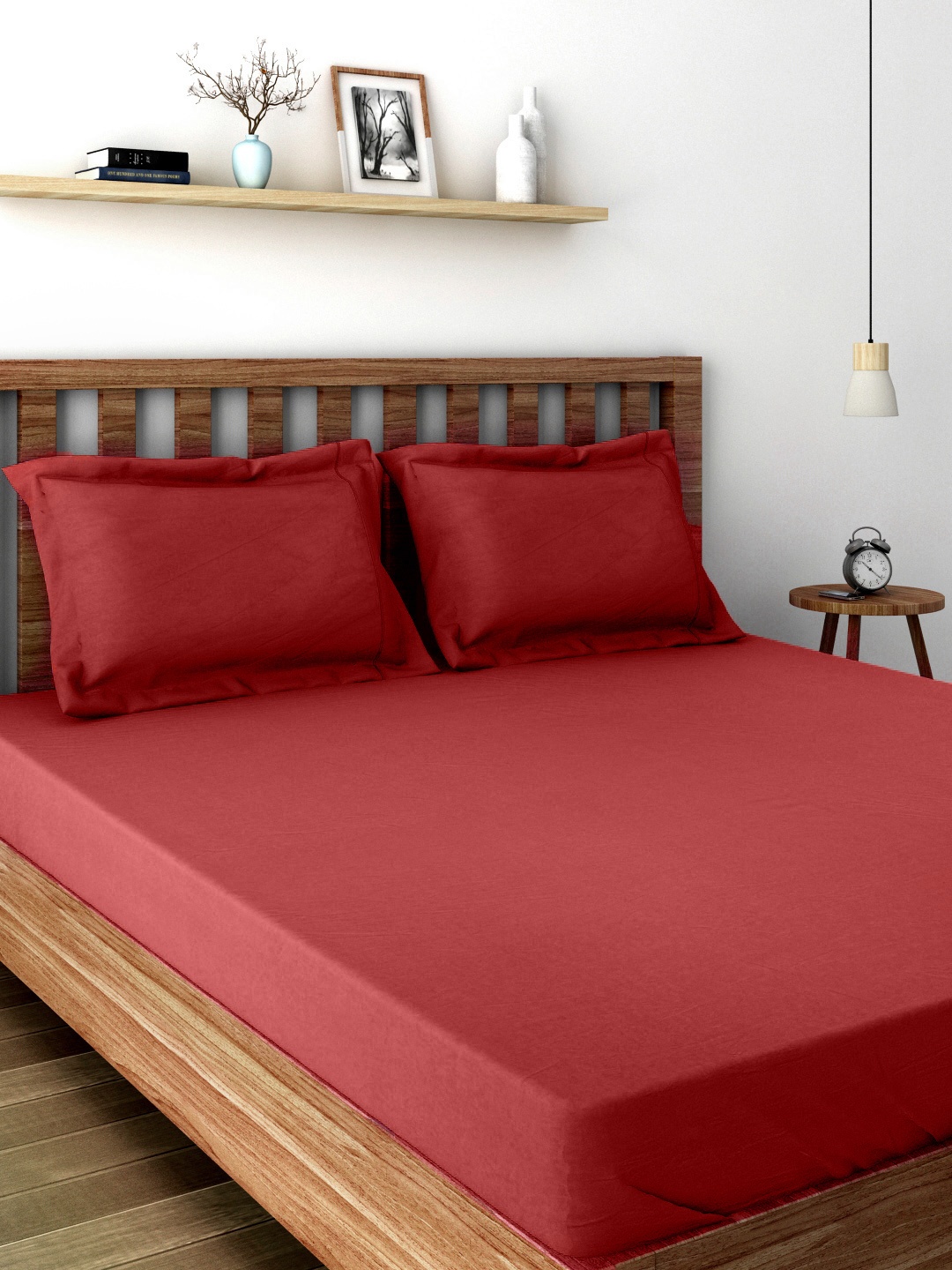 

MASPAR Colorart Red 200 TC Cotton Double Bedsheet with 2 Pillow Covers