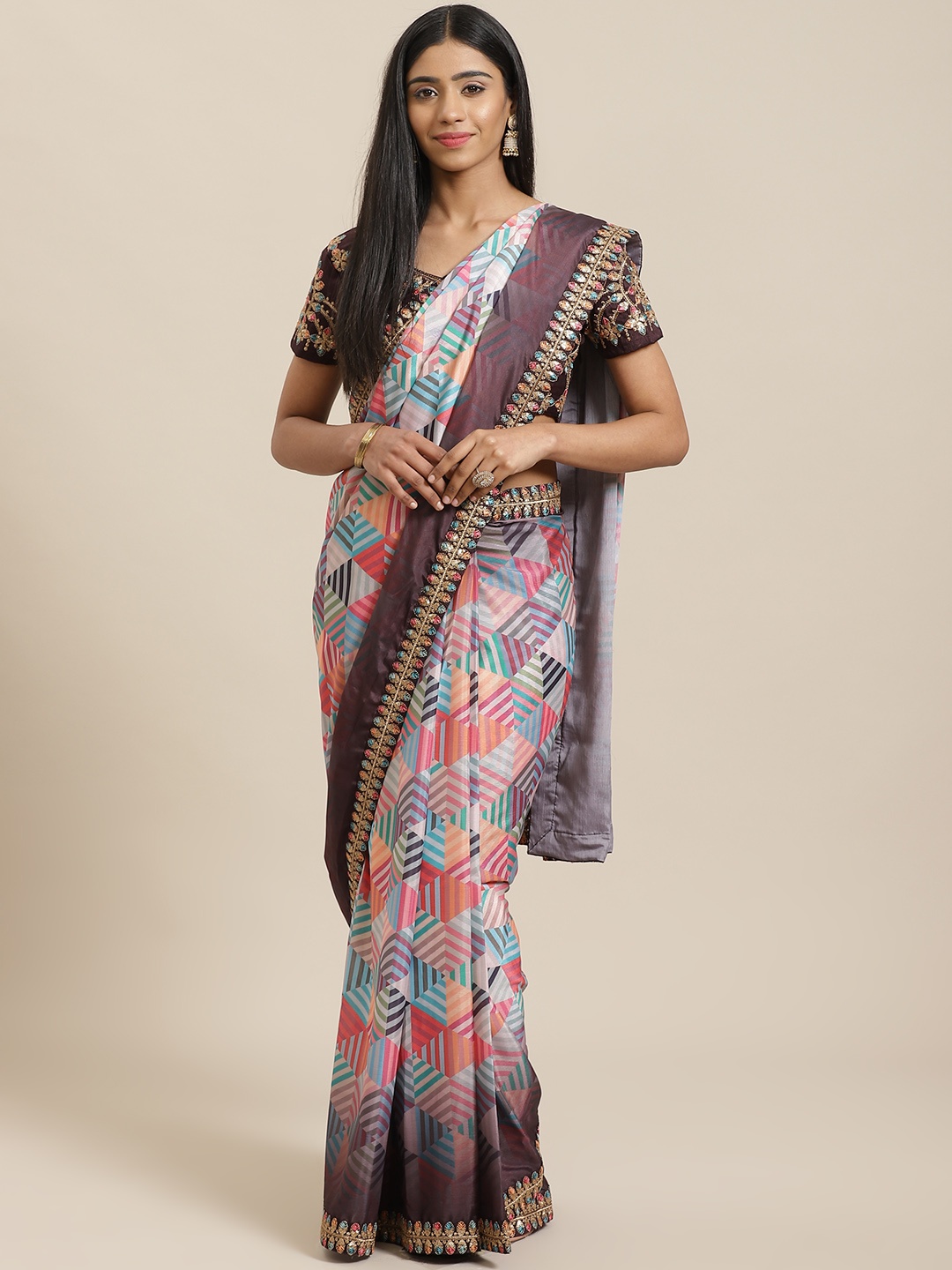 

Saree mall Pink & Blue Printed Saree