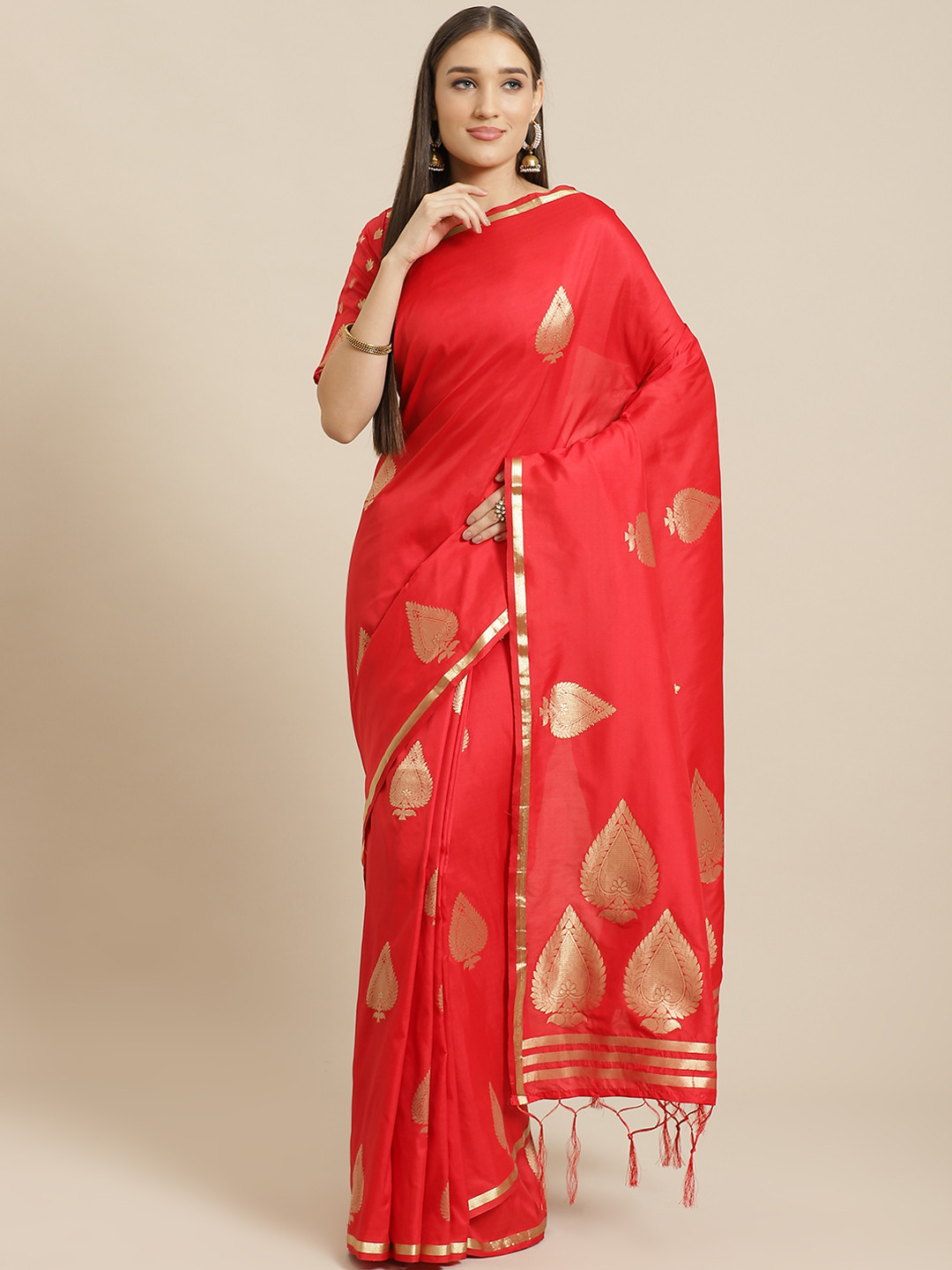 

Saree mall Red & Golden Woven Design Banarasi Saree