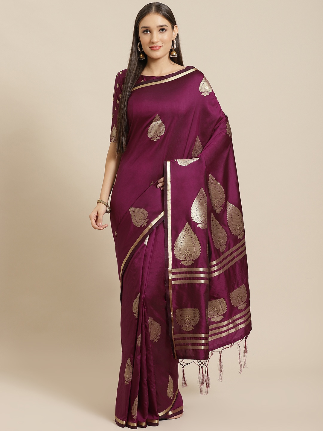 

Saree mall Burgundy & Golden Woven Design Banarasi Saree