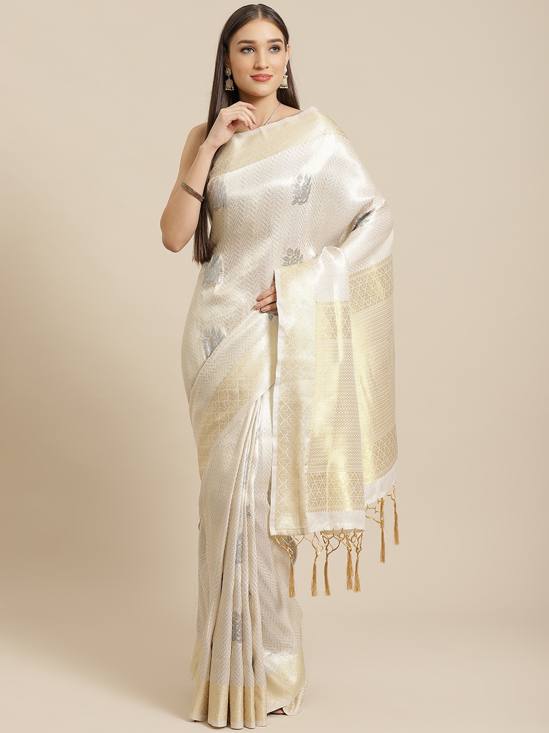 

Saree mall Cream-Coloured & Golden Woven Design Banarasi Saree