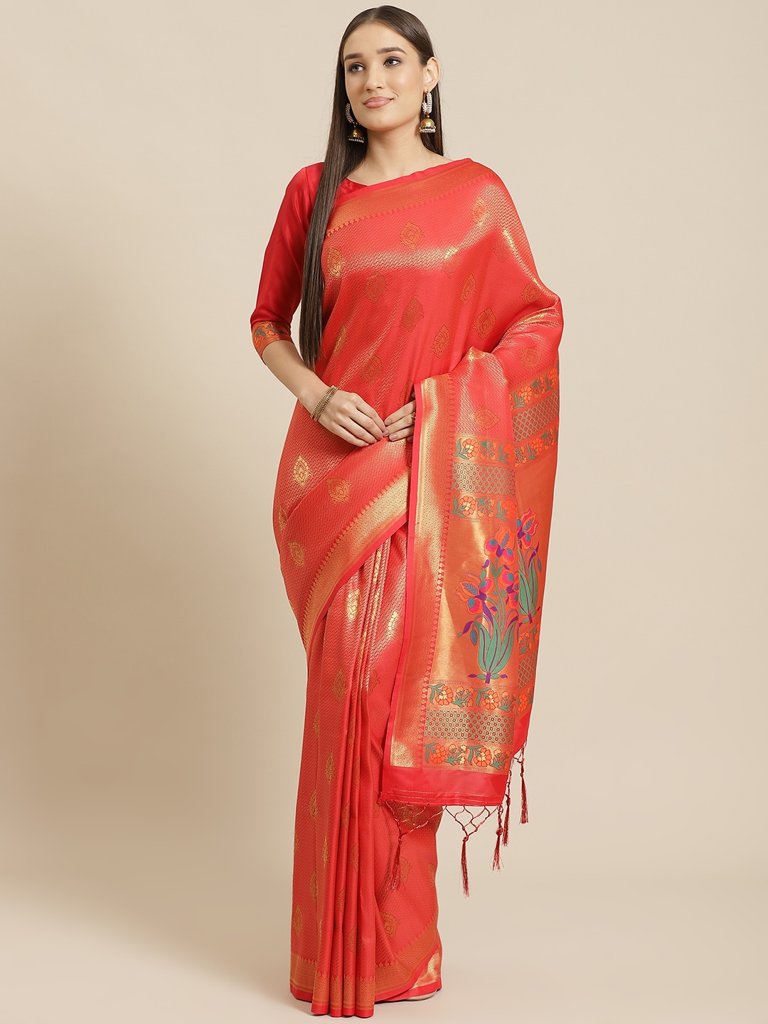 

Saree mall Red & Golden Woven Design Banarasi Saree
