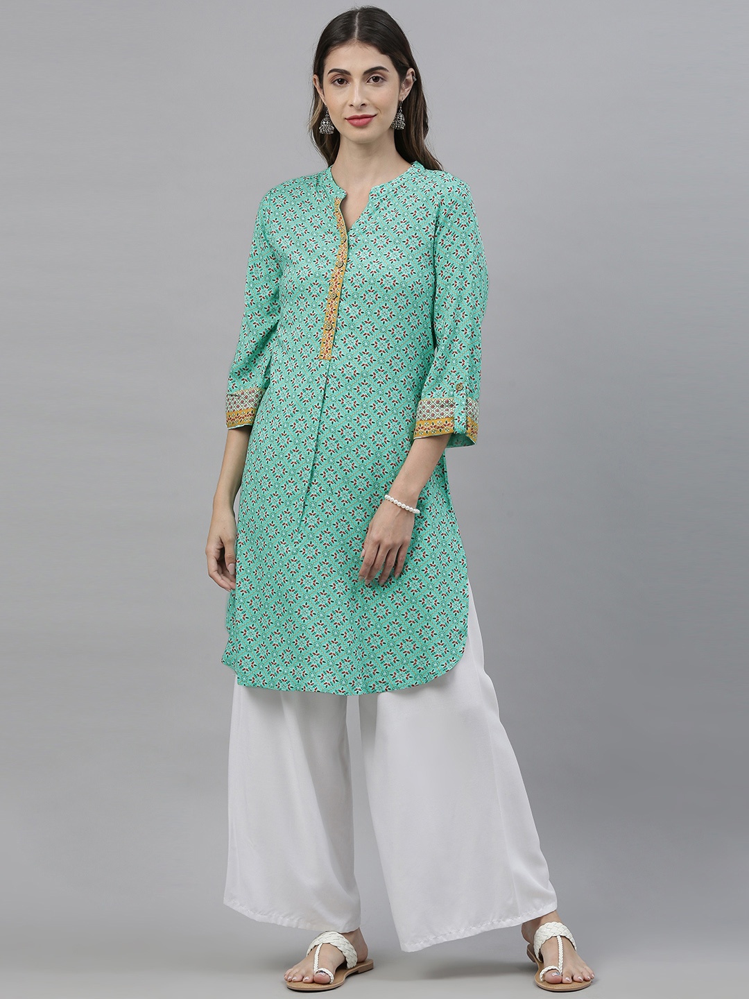 

Global Desi Women Sea Green & Multicoloured Floral Printed Kurta