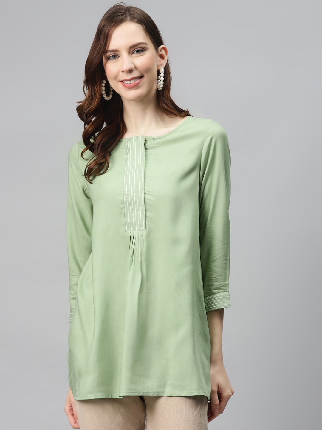 

Global Desi Women Green Ecovero Solid Tunic