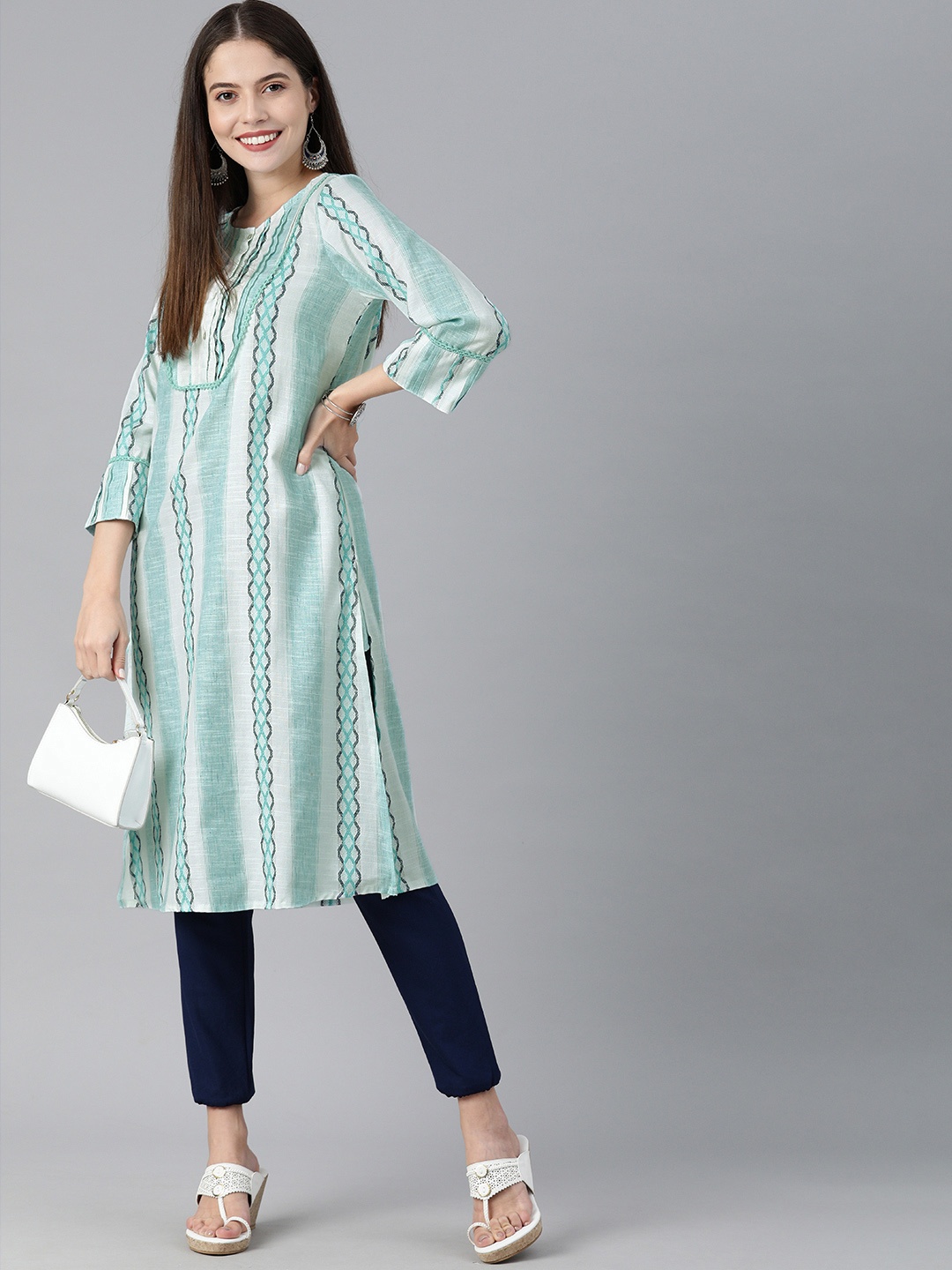 

Global Desi Women Blue & White Printed Kurta