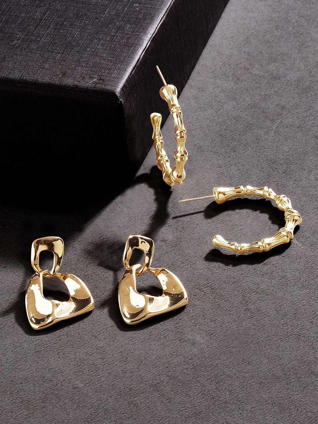 

TOKYO TALKIES X rubans FASHION ACCESSORIES Gold-Toned Set of 2 Geometric Drop Earrings