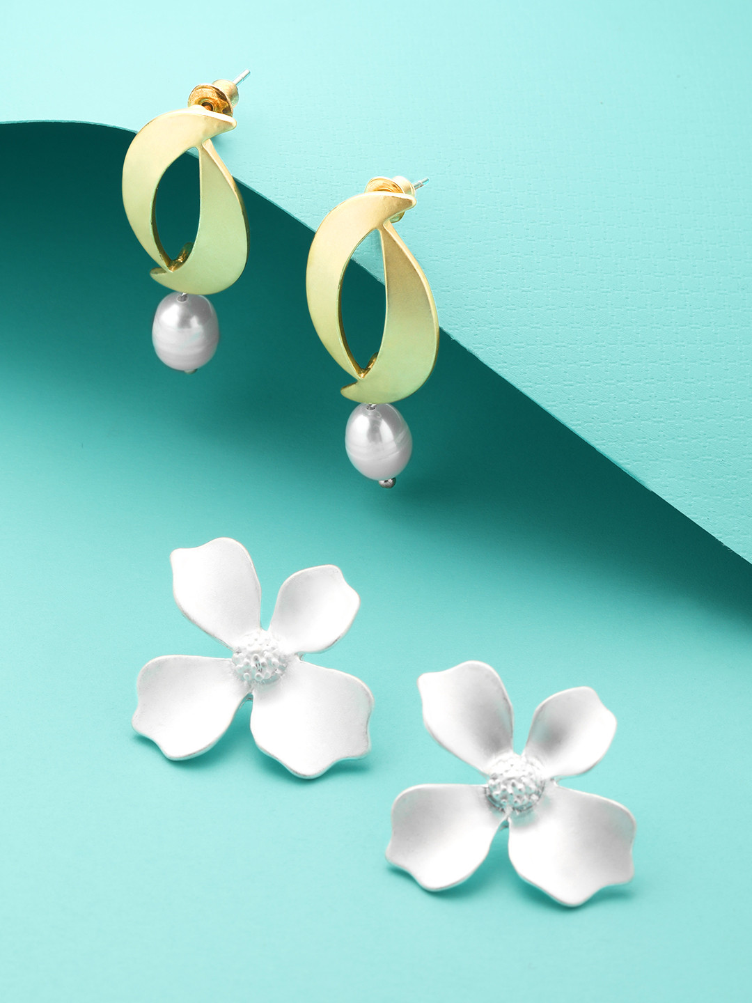 

TOKYO TALKIES X rubans FASHION ACCESSORIES Pack Of 2 Gold-Plated Earrings