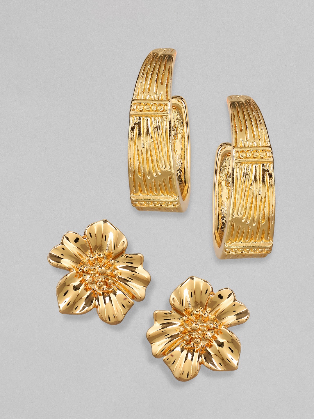 

TOKYO TALKIES X rubans FASHION ACCESSORIES Pack Of 2 Gold-Plated Floral Studs