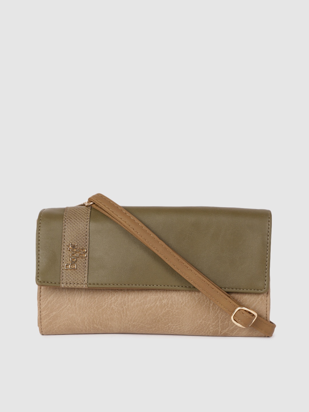 

Baggit Women Beige & Olive Green Colourblocked Two Fold Wallet