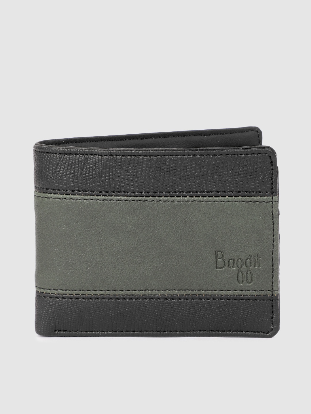 

Baggit Men Black & Grey Textured Two Fold Wallet