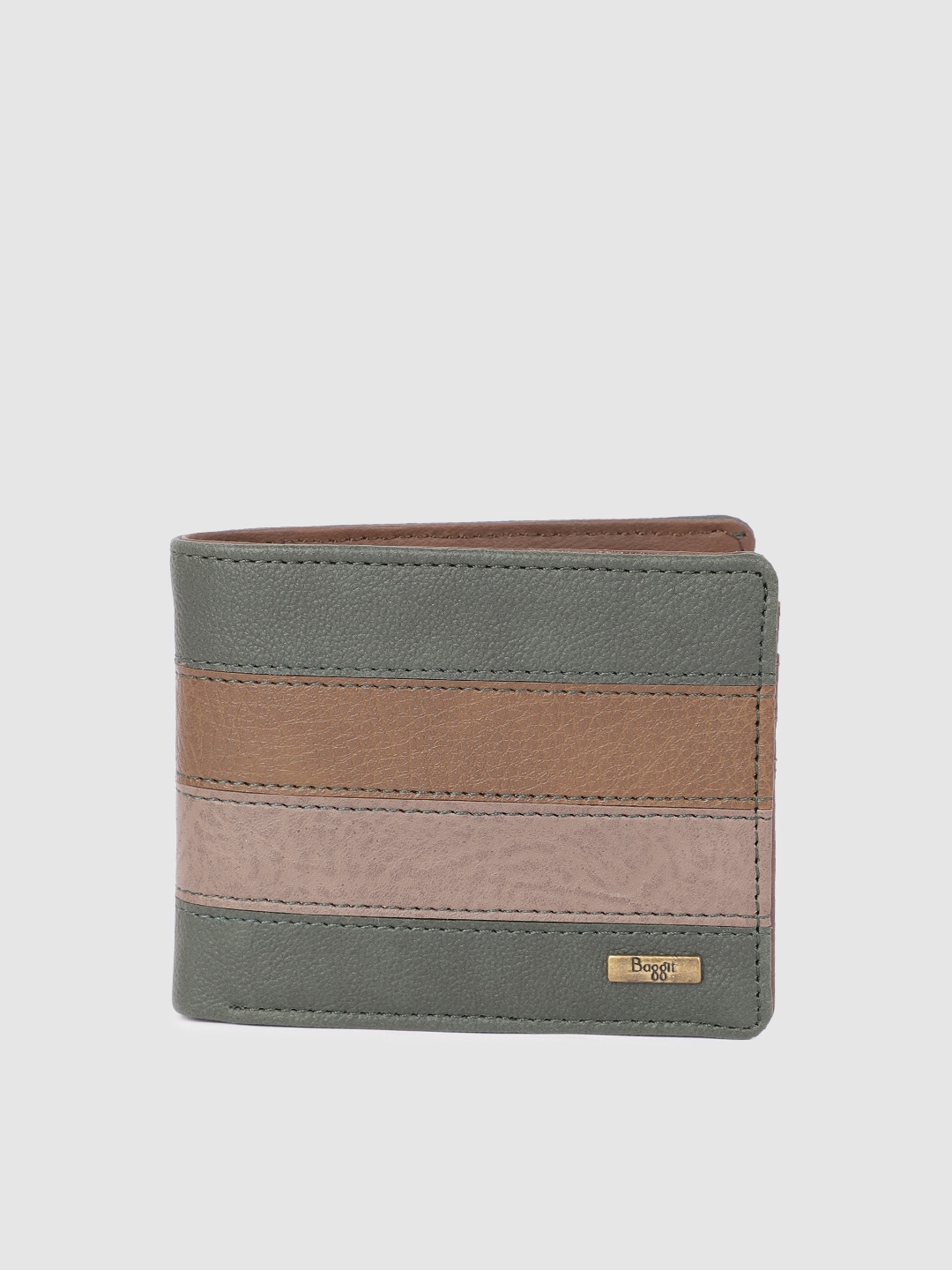 

Baggit Men Green & Tan Brown Colourblocked Two Fold Wallet