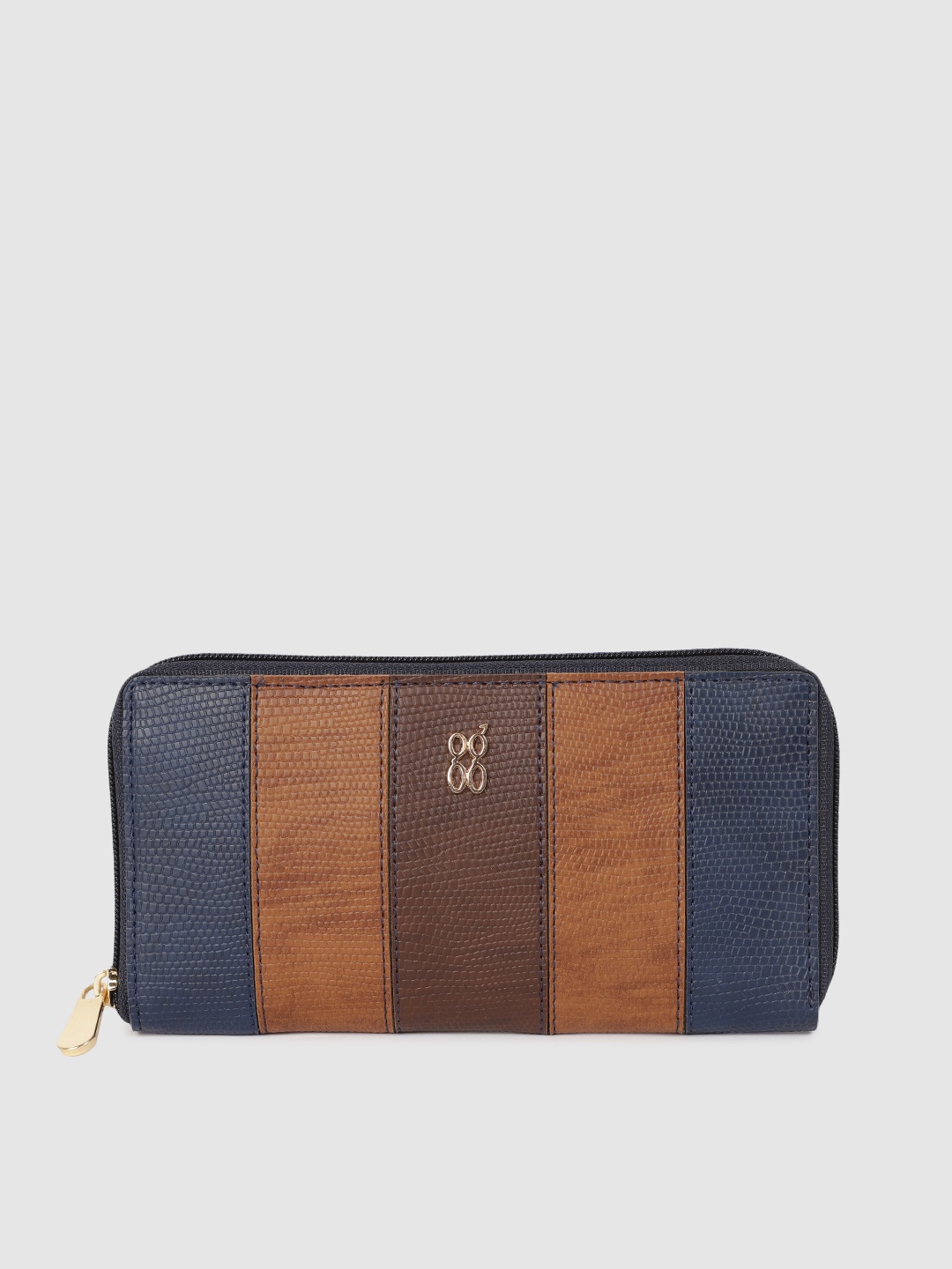 

Baggit Women Blue & Brown Animal Textured Striped LWXE CABEL TOSH Zip Around Wallet