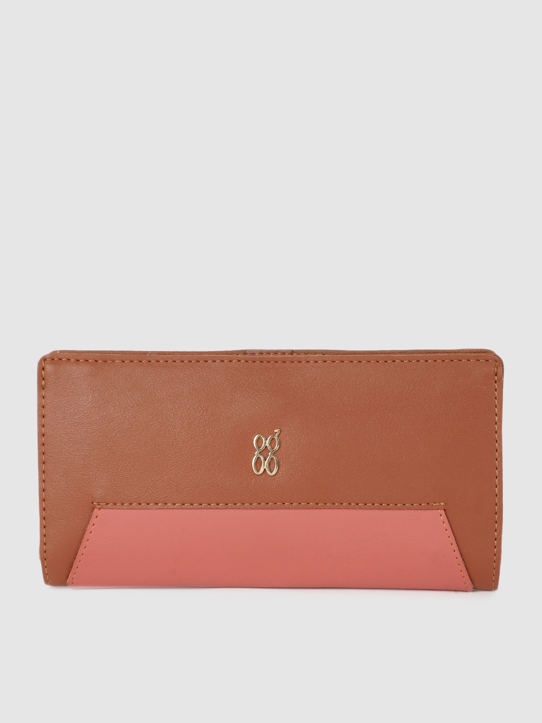 

Baggit Women Brown & Peach-Coloured Colourblocked Two Fold Wallet
