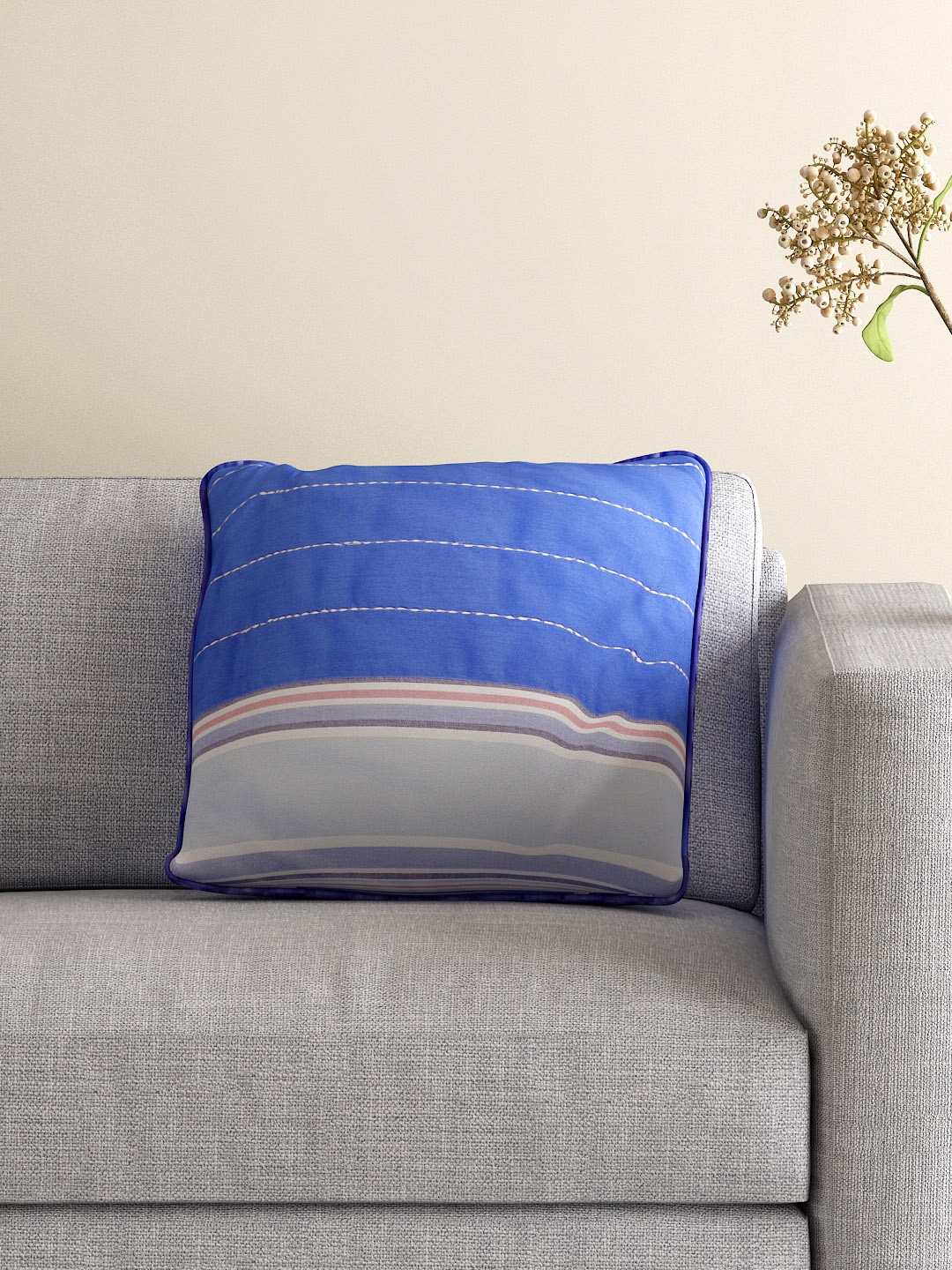 

Little MASPAR Blue Single Striped 16'' x 16'' Square Cushion Cover