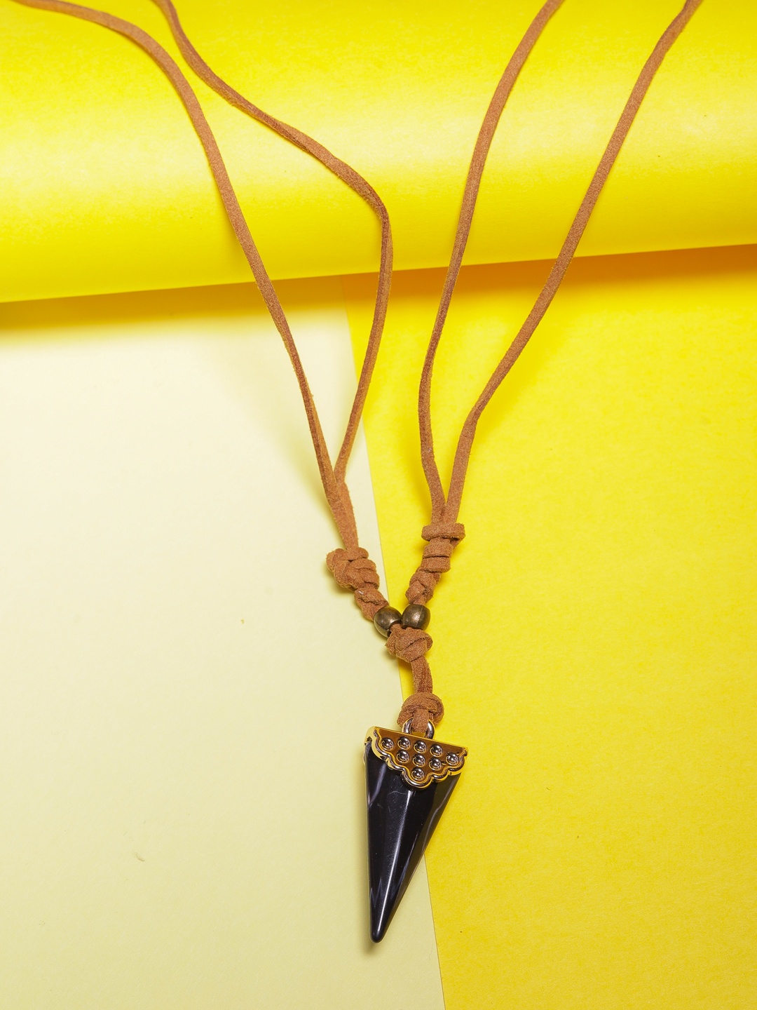 

JEWEL JUNCTION Men Silver-Toned & Black Real Stone-Studded Designer Necklace
