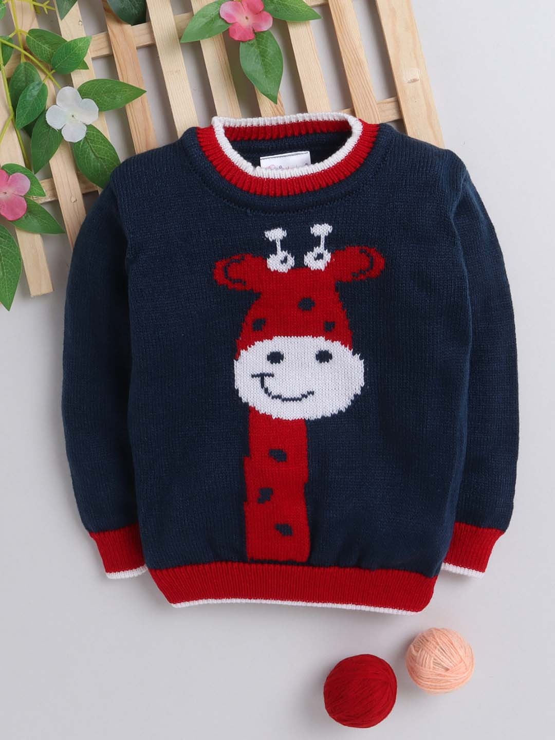 

Little Angels Unisex Kids Navy Blue & Red Self Design Pullover Sweater