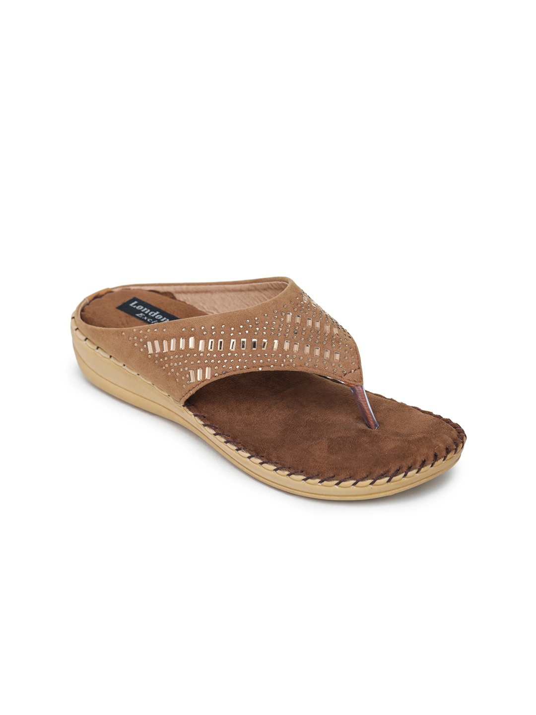 

LONDON STEPS Women Brown & Gold-Toned Embellished Comfort Heels