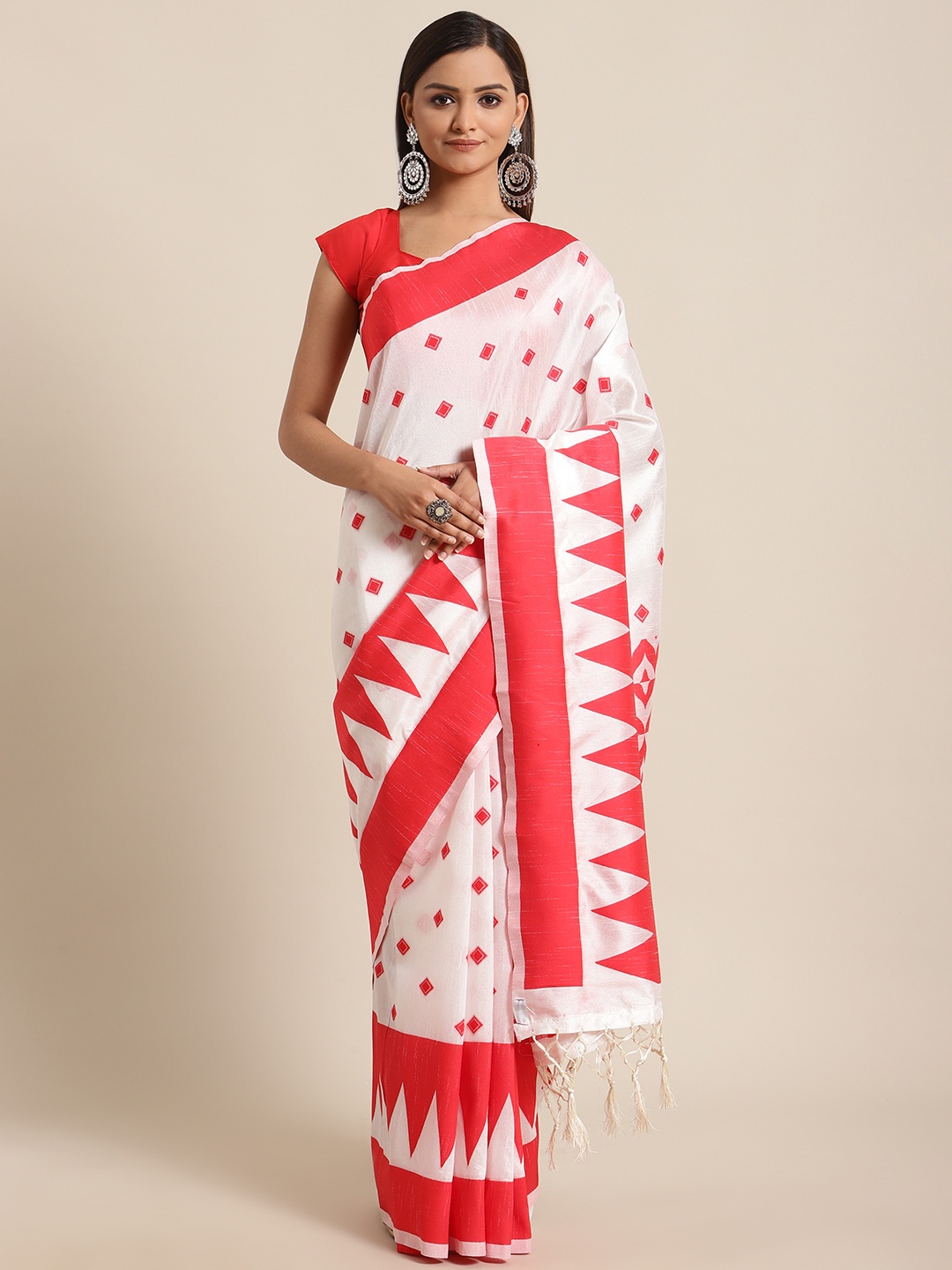 

flaher White & Red Woven Design Bhagalpuri Saree
