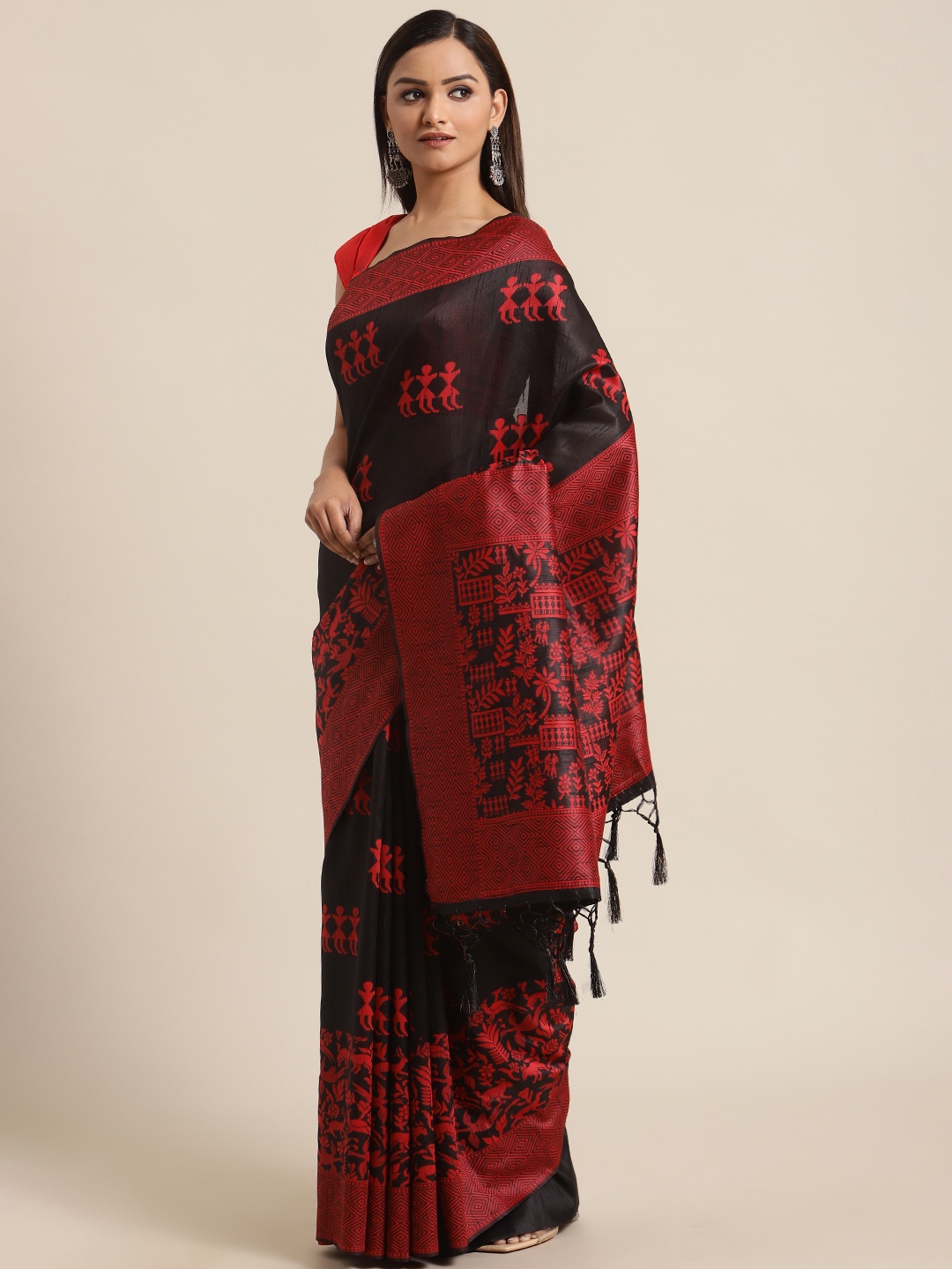 

flaher Black & Red Woven Design Bhagalpuri Saree