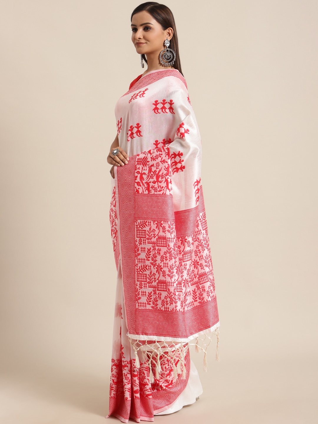 

flaher White & Red Woven Design Bhagalpuri Saree