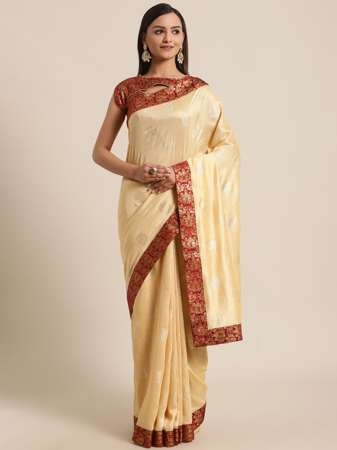 

flaher Beige & Golden Foil Printed Saree