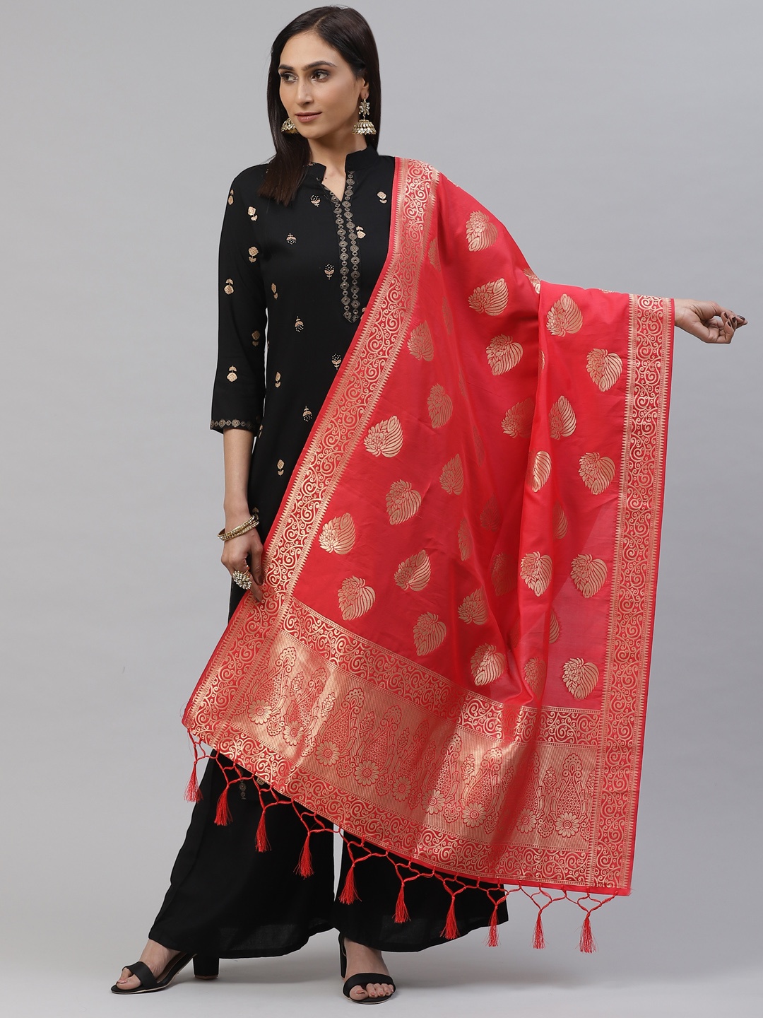 

flaher Red & Golden Woven Design Banarasi Silk Dupatta