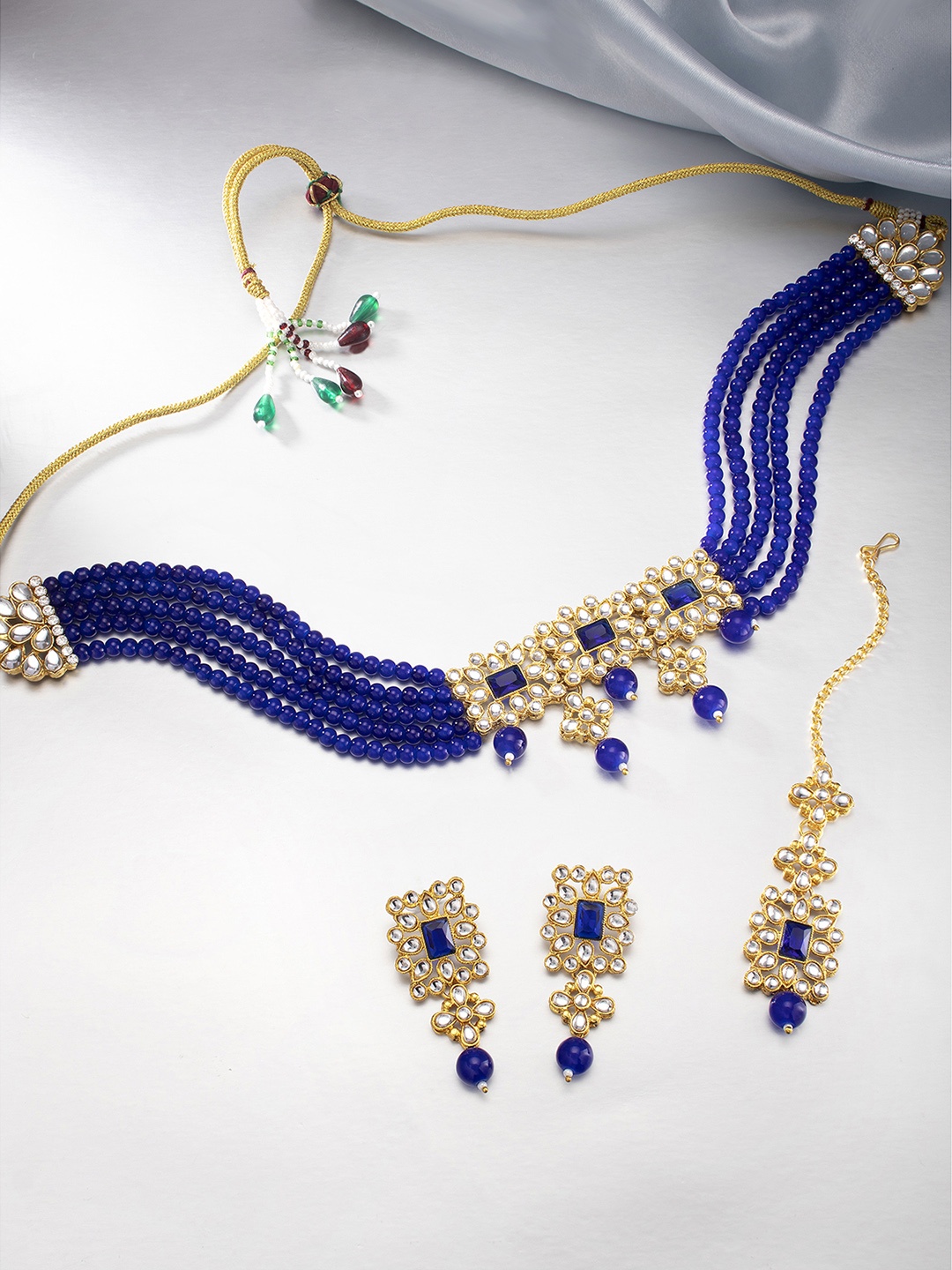 

Peora Blue Gold Plated Pearl Kundan Studded Jadau Jewellery Set
