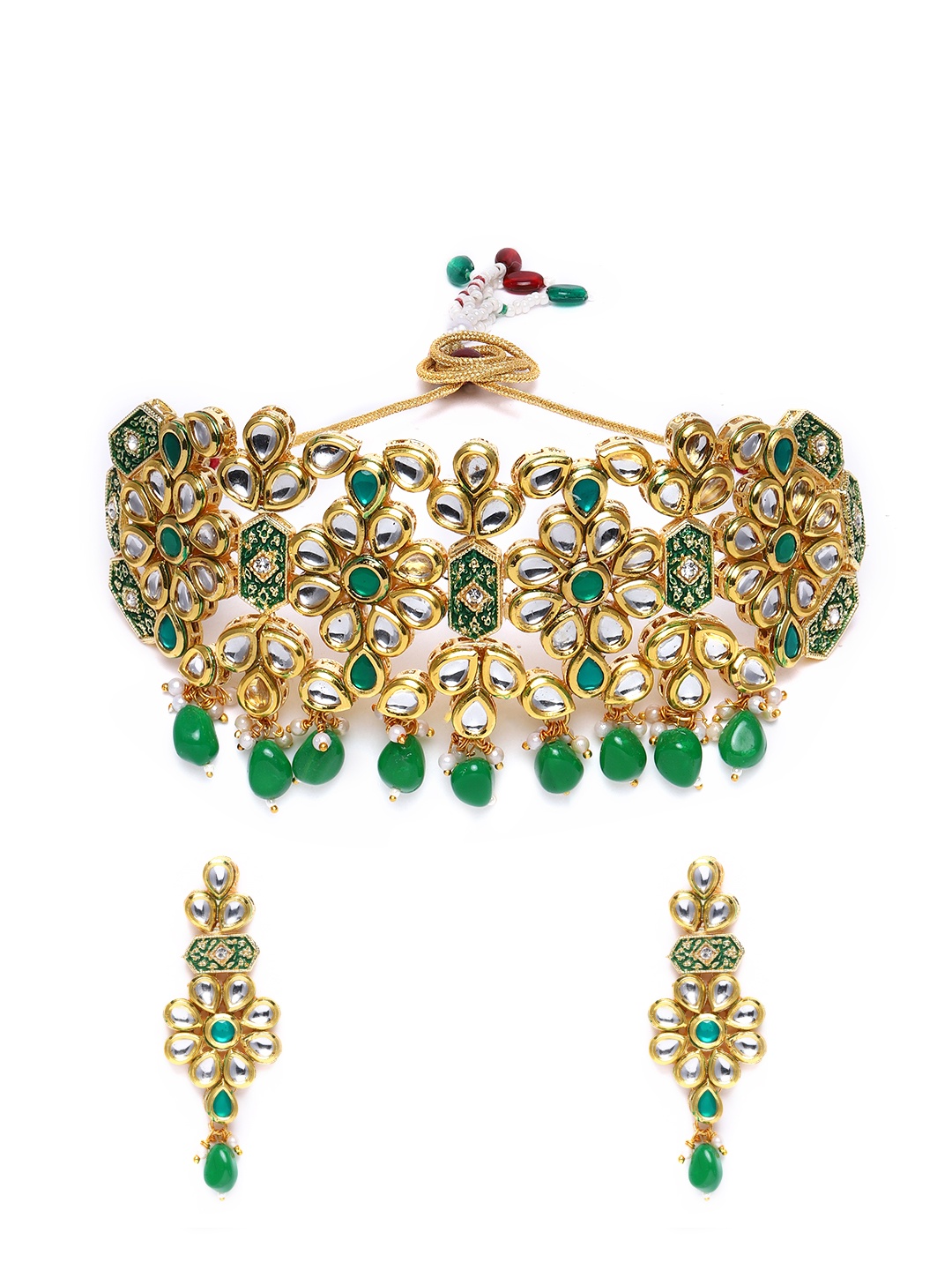 

Peora Gold Plated & Green Kundan Pearl Jewellery Set
