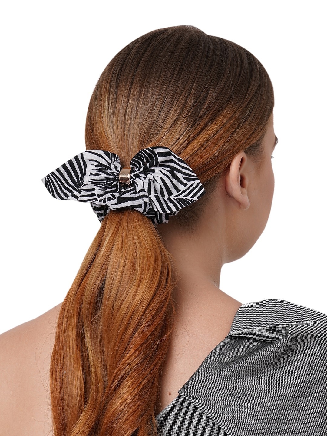 

ToniQ Women Black & White Printed Bow Ponytail Holder