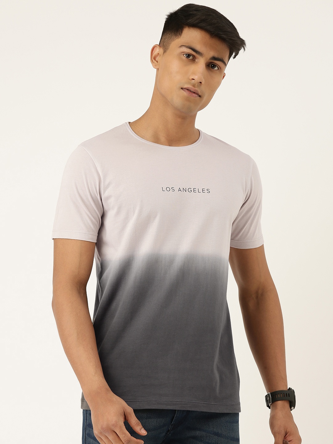 

Difference of Opinion Men Off-White & Grey Dyed Round Neck T-shirt