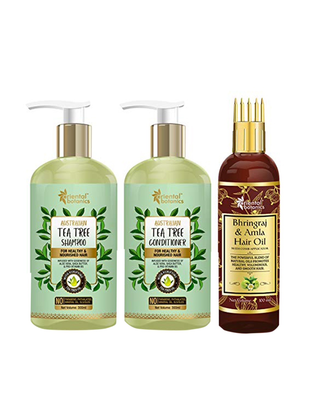 

Oriental Botanics Tea Tree Hair Shampoo + Conditioner & Bhringraj Amla Hair Oil - 700 ml, Green