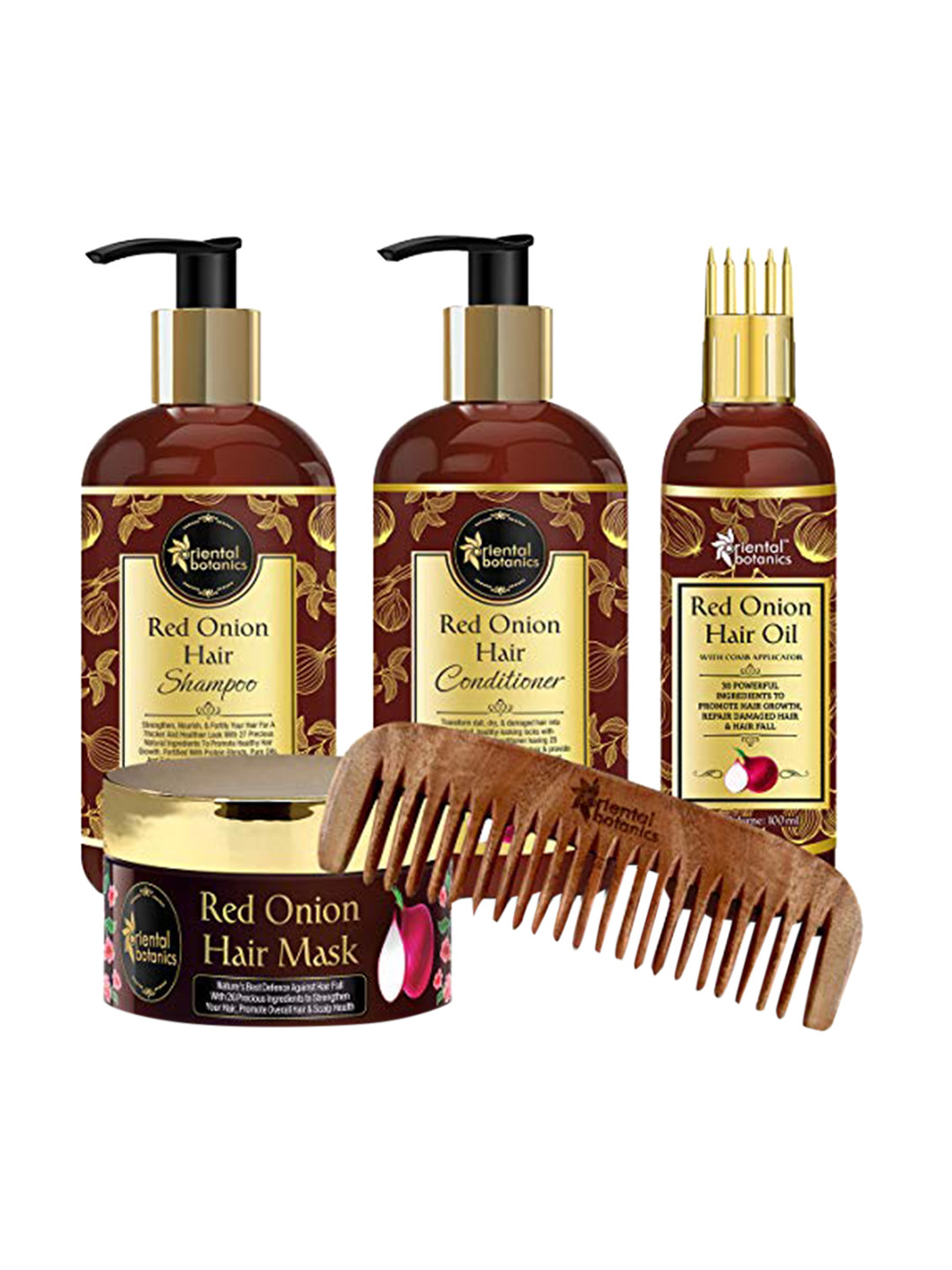 

Oriental Botanics Red Onion Hair Shampoo Conditioner Hair Oil Hair Mask & Neem Comb 900ml