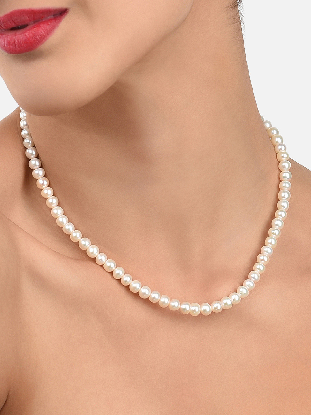 

Zaveri Pearls Fresh Water Round Pearls 5-6mm AAA+ Quality Necklace, White