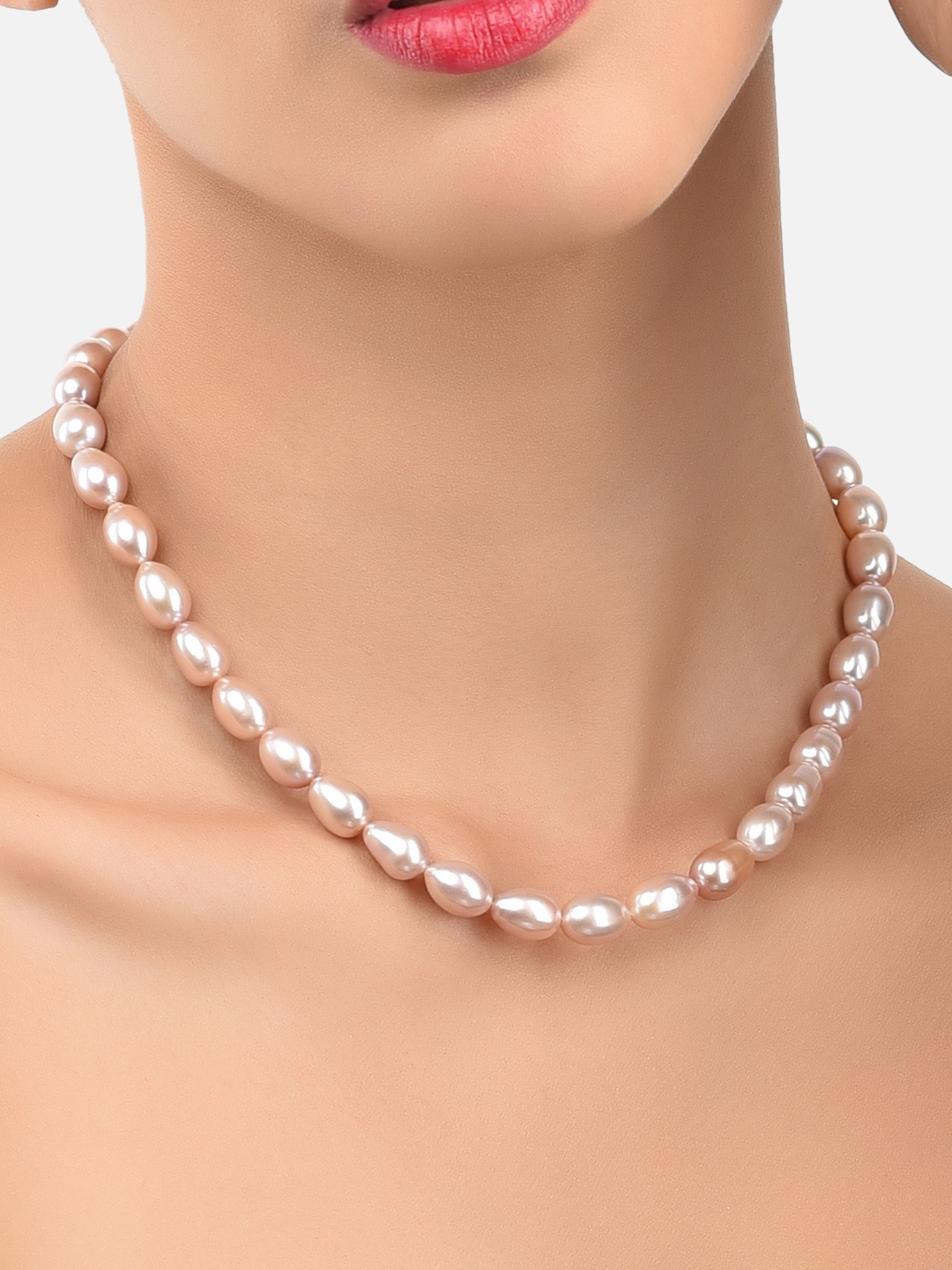 

Zaveri Pearls Fresh Water Rice Pearls 7-8mm AAA+ Quality Necklace, Peach