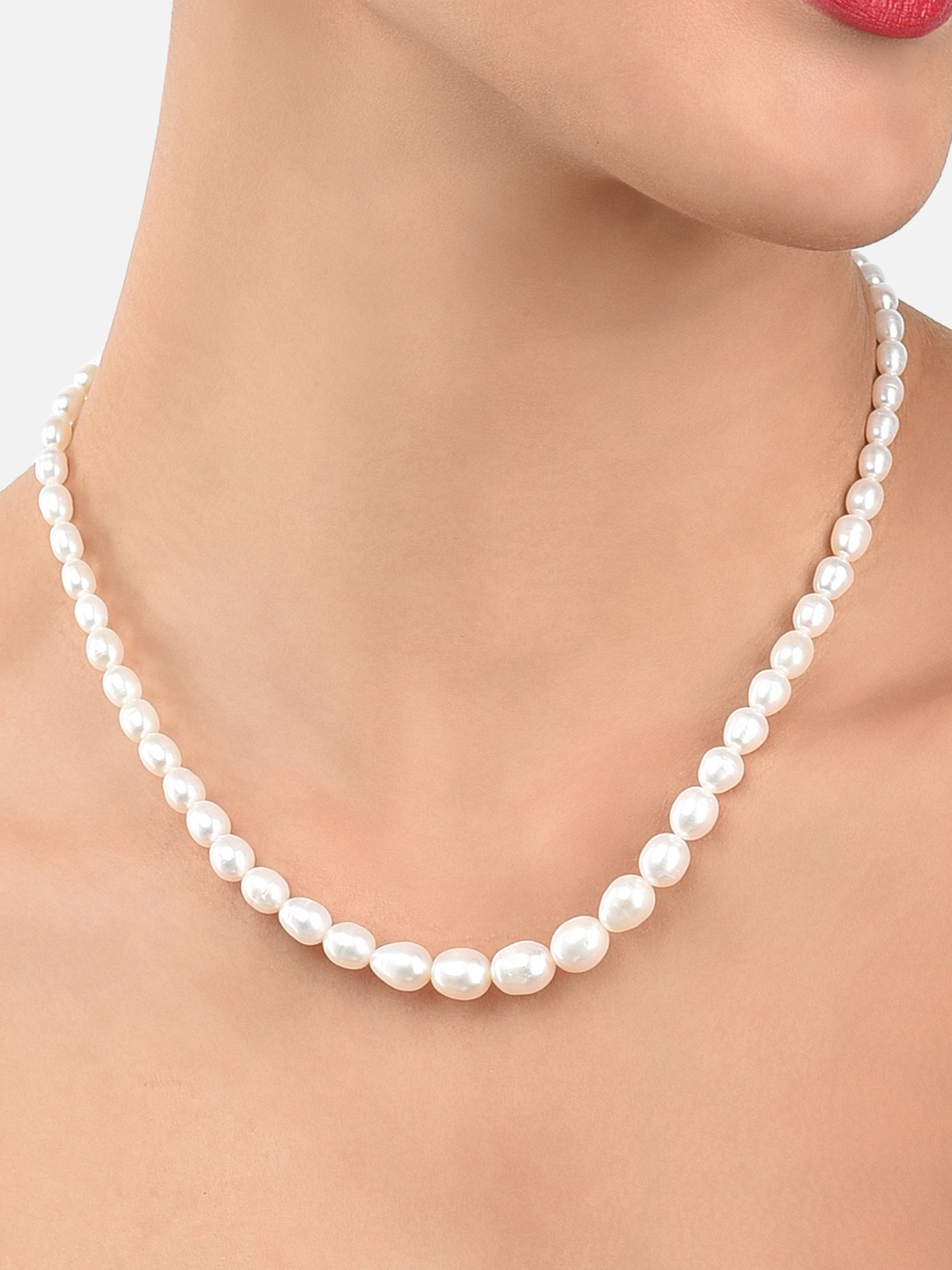 

Zaveri Pearls Fresh Water Rice Pearls 3-9 mm AAA+ Quality Necklace, White