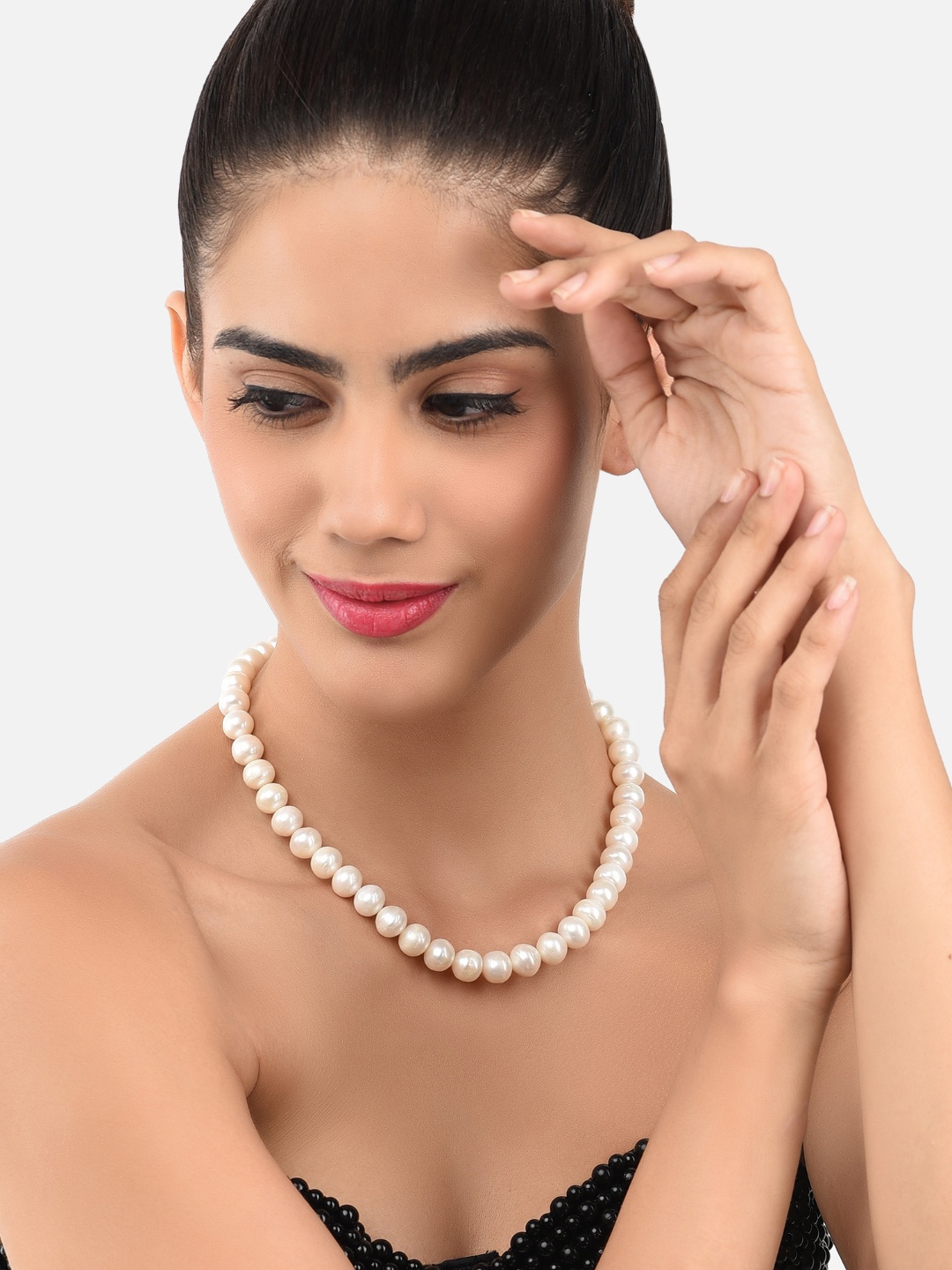 

Zaveri Pearls Fresh Water Round Pearls 11-12mm AAA+ Quality Necklace, White