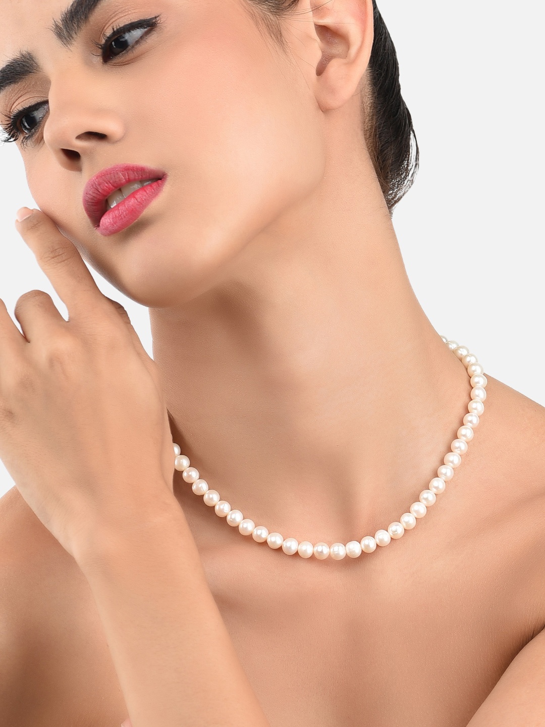 

Zaveri Pearls Fresh Water Round Pearls 6-7mm AAA+ Quality Necklace, Off white