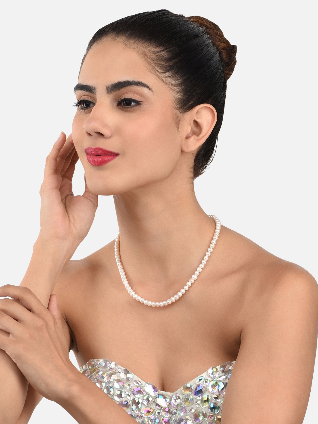 

Zaveri Pearls Fresh Water Round Pearls 4-5mm AAA+ Quality Necklace, White