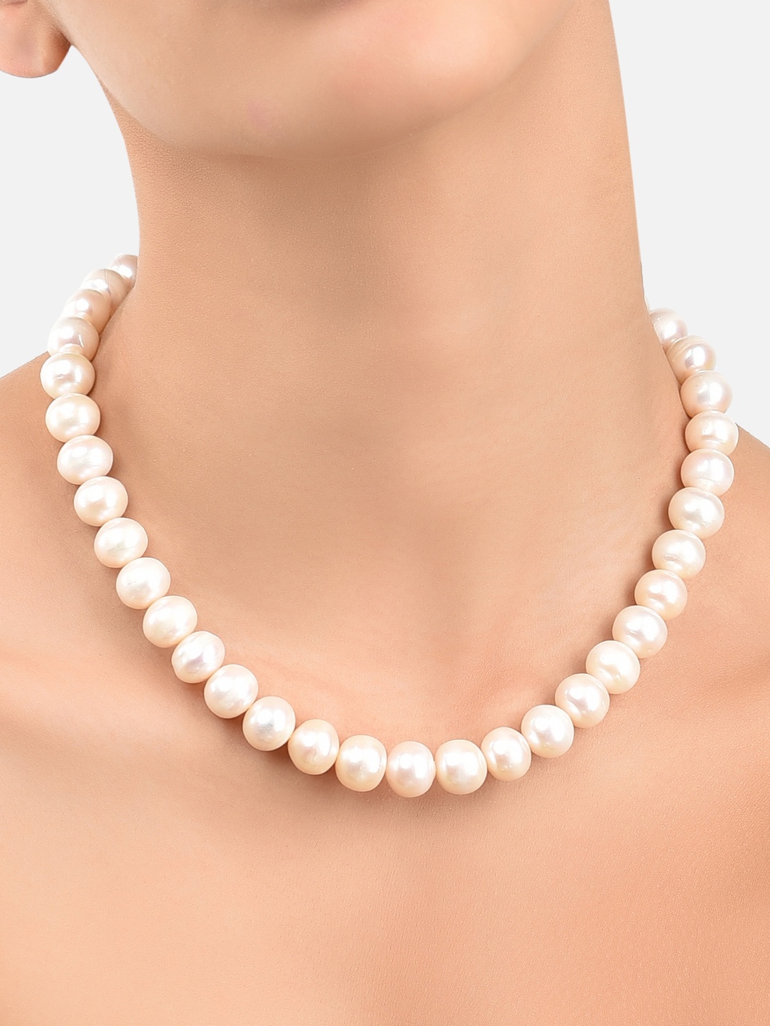 

Zaveri Pearls Fresh Water Round Pearls 10-11mm AAA+ Quality Necklace, White