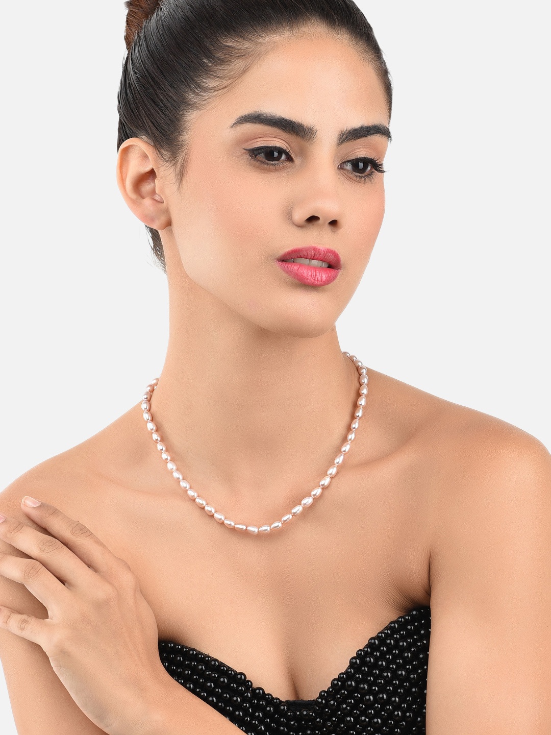 

Zaveri Pearls Fresh Water Rice Pearls 3-4mm AAA+ Quality Necklace, Pink