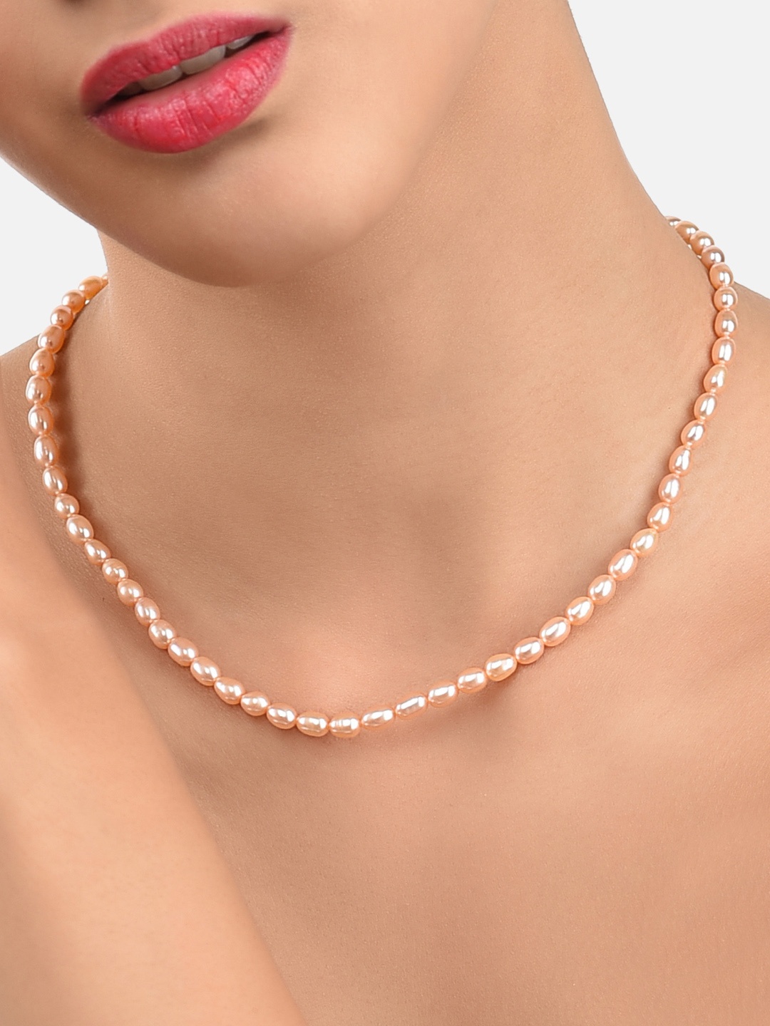 

Zaveri Pearls Fresh Water Rice Pearls 4-5mm AAA+ Quality Necklace, Peach