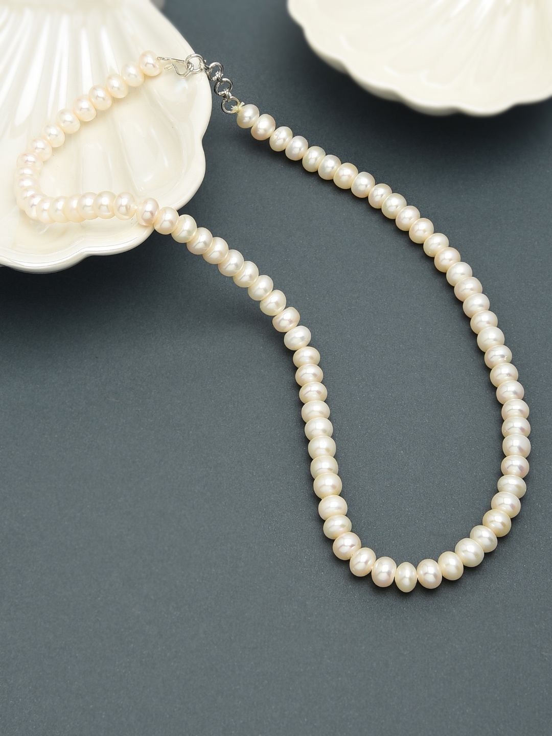 

Zaveri Pearls Fresh Water Button Pearls 6-7mm AAA+ Quality Necklace, White
