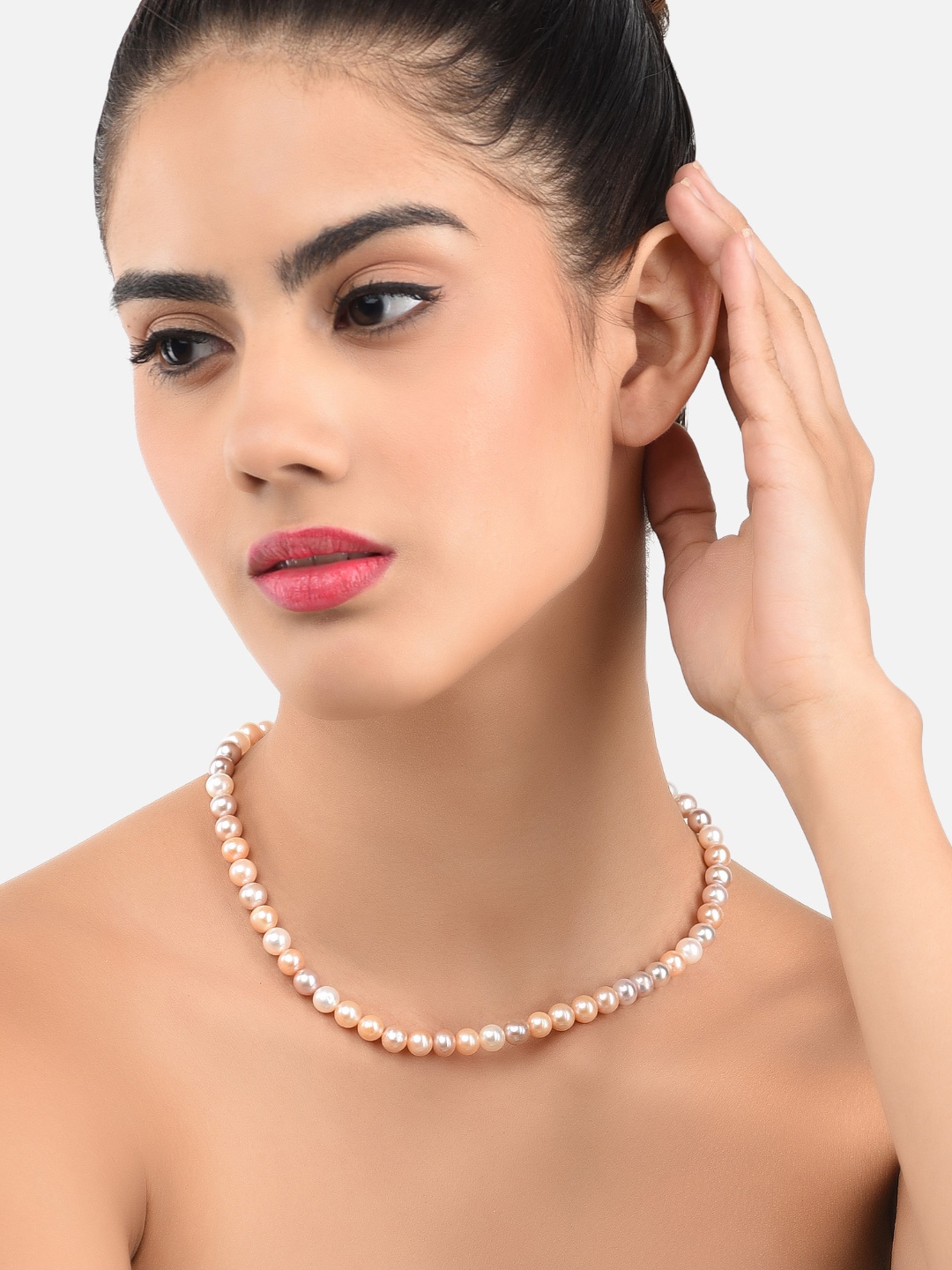

Zaveri Pearls Fresh Water Round Pearls 6-7 mm AAA+ Quality Necklace, Pink
